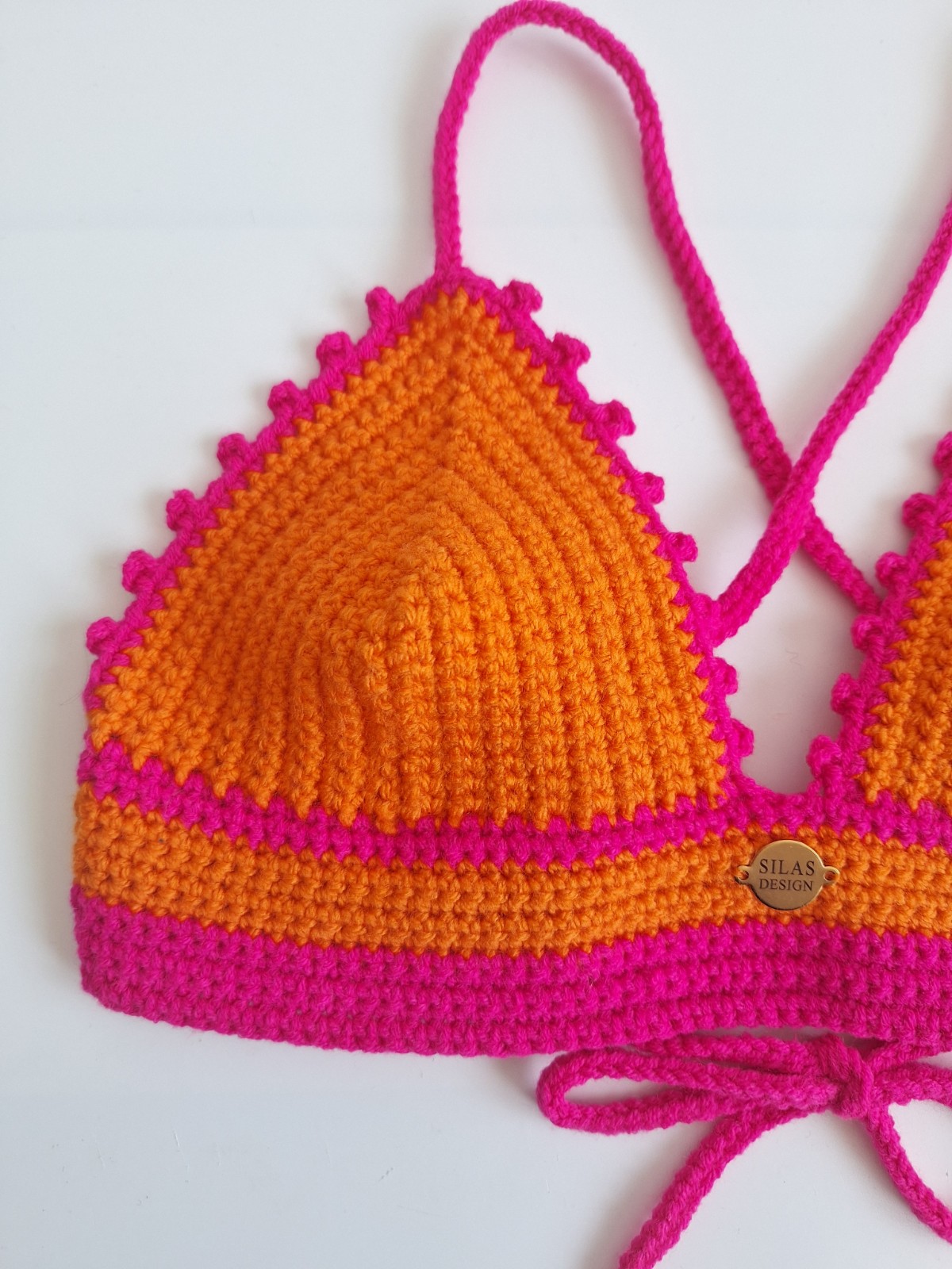 Gehaakt topje | Oranje en knalroze - 124274 Gehaakt topje | Oranje en knalroze