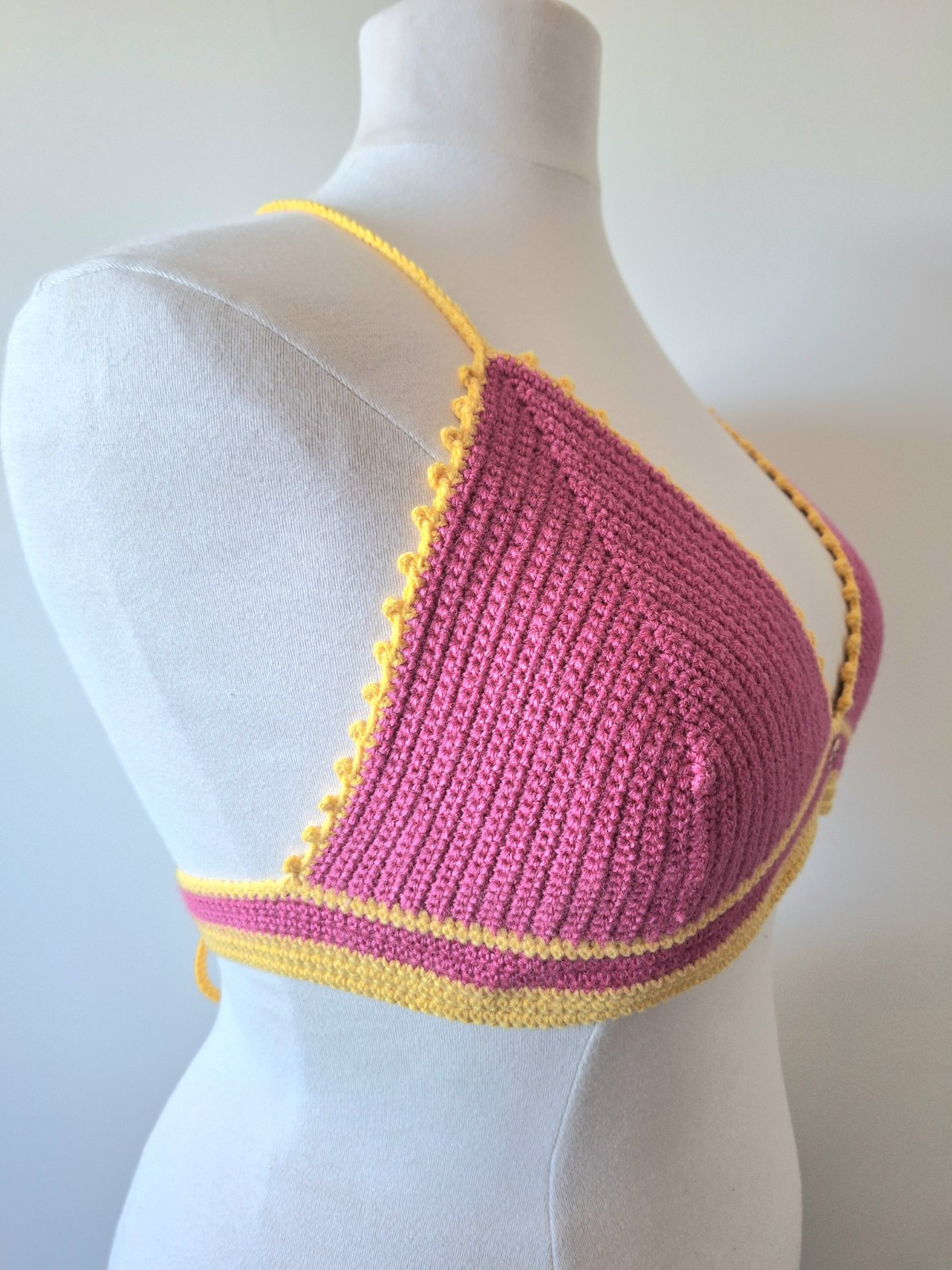 Gehaakt topje | Roze en geel