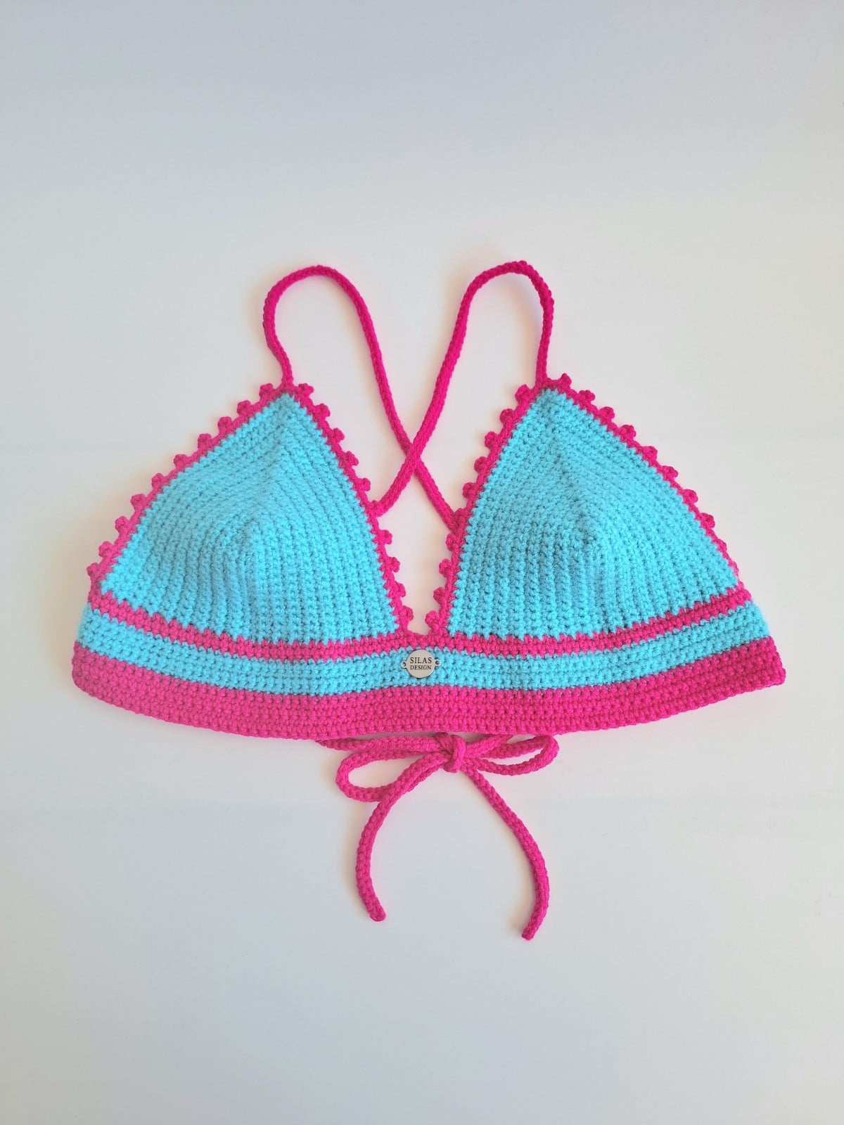 Gehaakt topje | Turquoise en knalroze