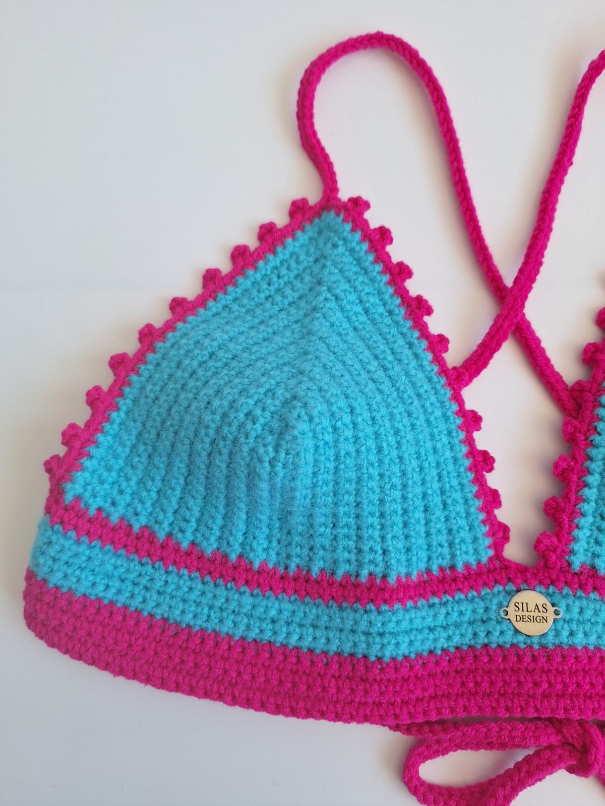 Gehaakt topje | Turquoise en knalroze