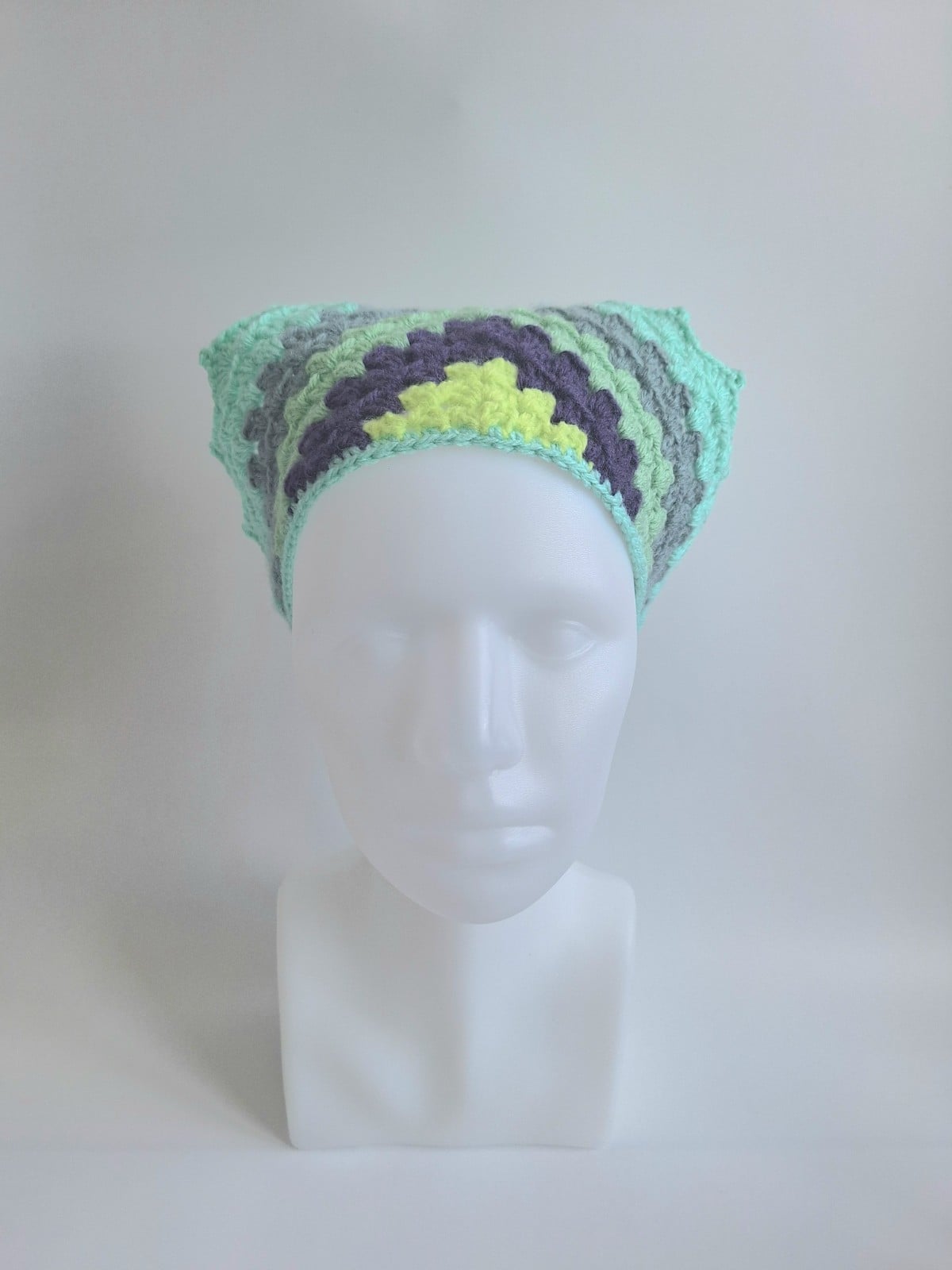 Gehaakte bandana | Limegroen, donkerpaars, eucalyptus, grijsblauw en mintgroen