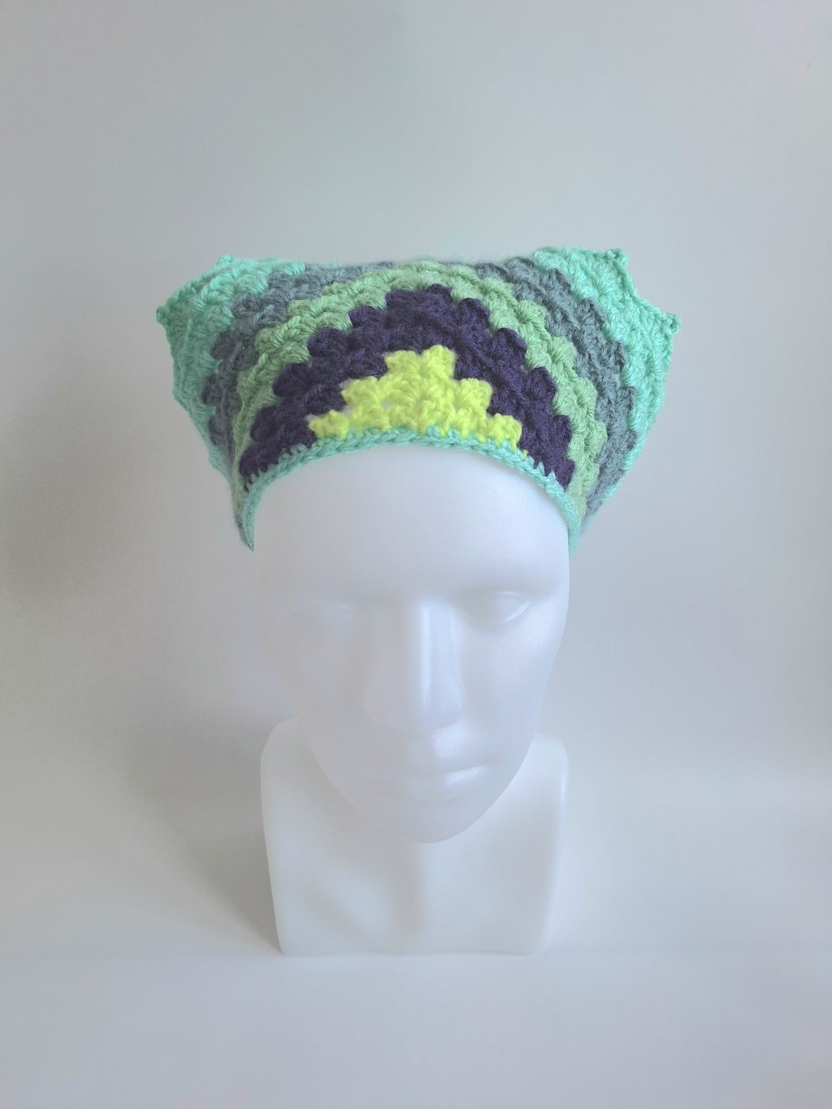 Gehaakte bandana | Limegroen, donkerpaars, eucalyptus, grijsblauw en mintgroen