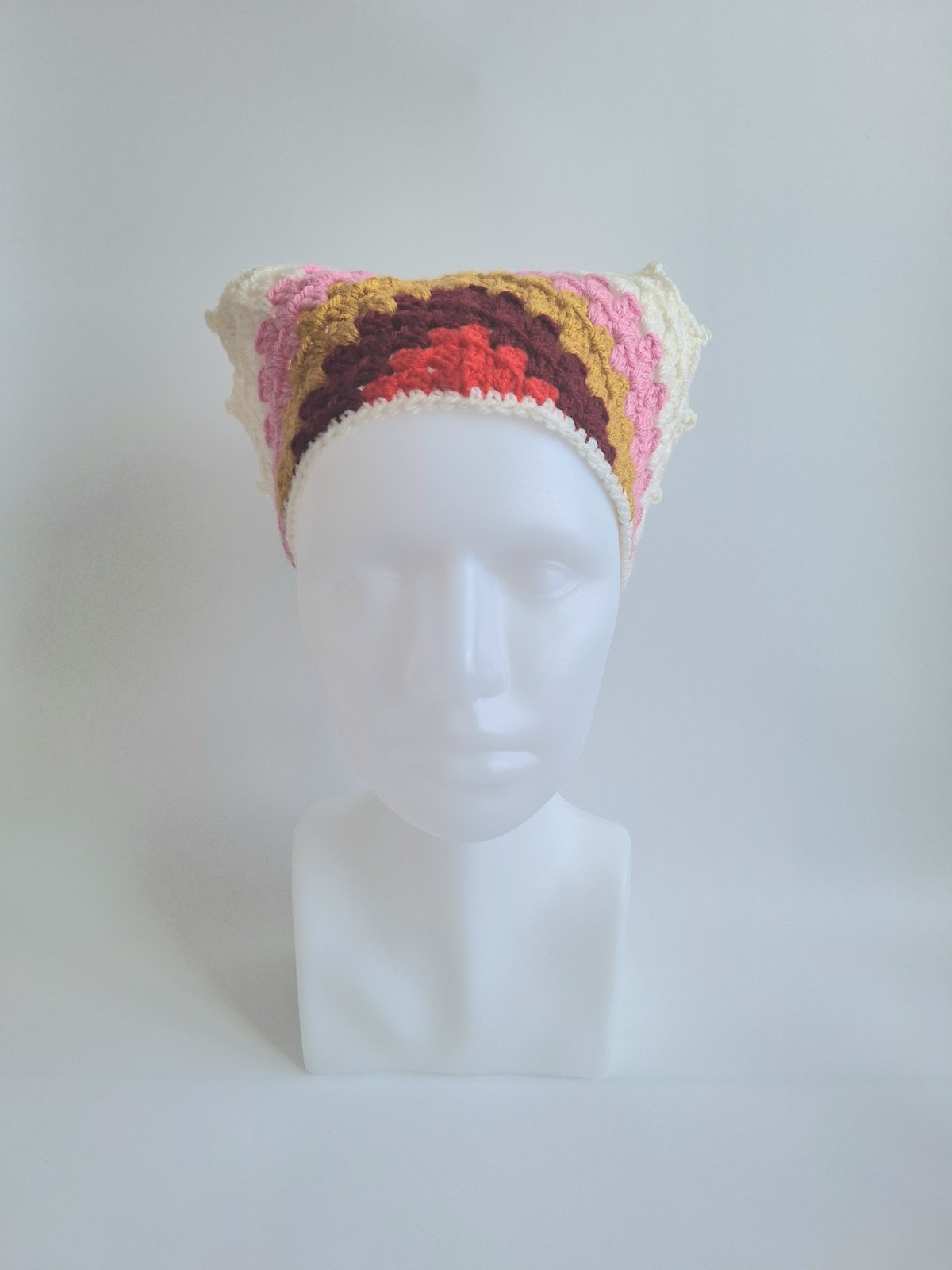 Gehaakte bandana | Rood, wijnrood, okergeel, roze en crème