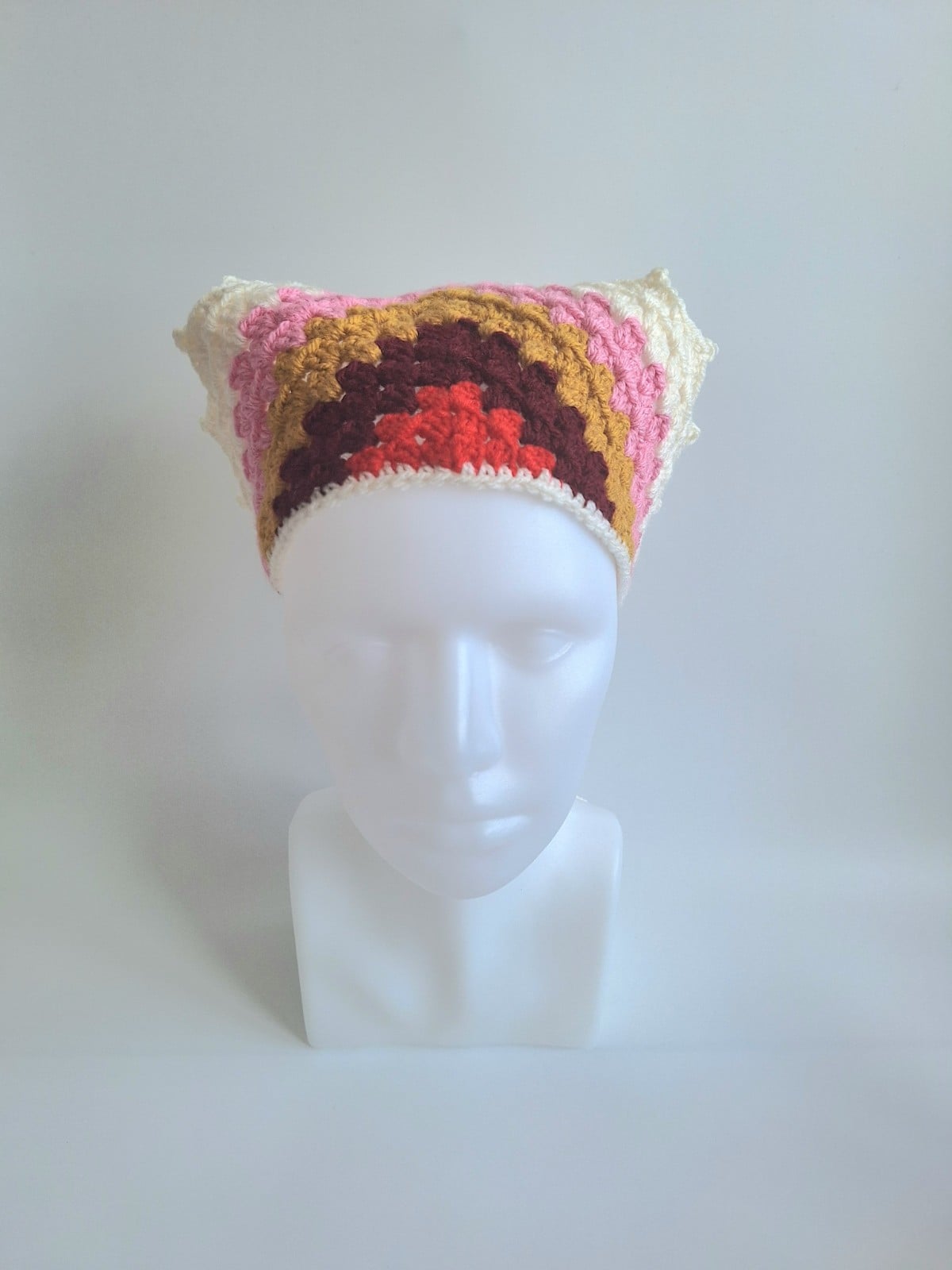 Gehaakte bandana | Rood, wijnrood, okergeel, roze en crème