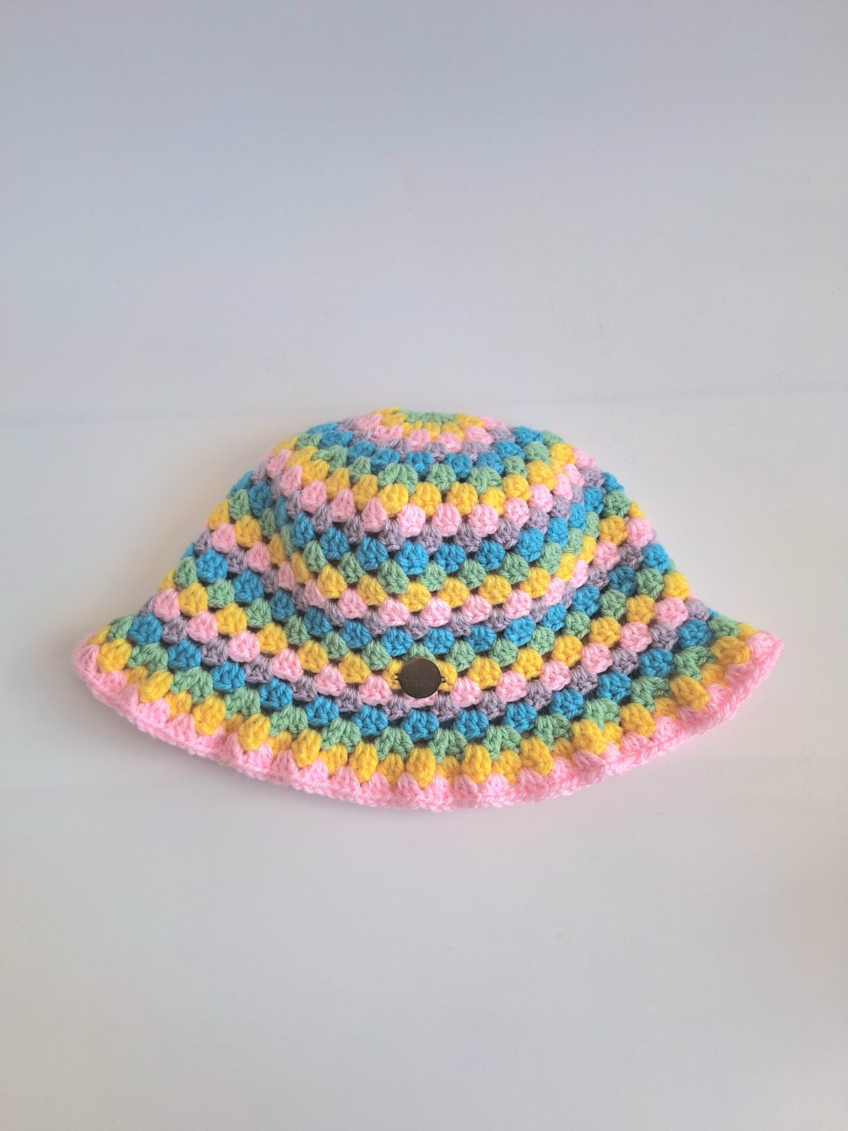 Gehaakte bucket hat | Lichtroze, geel, eucalypstus, turquoise en lila