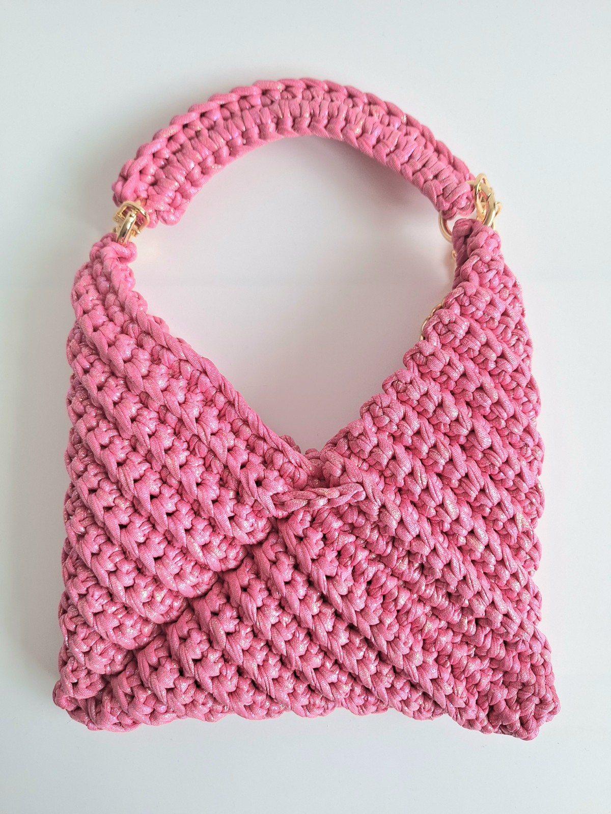 Gehaakte crossbody tas | Glitter roze - 124609 Gehaakte crossbody tas | Glitter roze