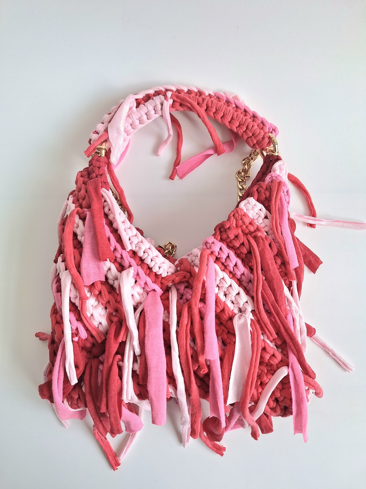 Gehaakte crossbody tas | Rood en roze - 124627 Gehaakte crossbody tas | Rood en roze