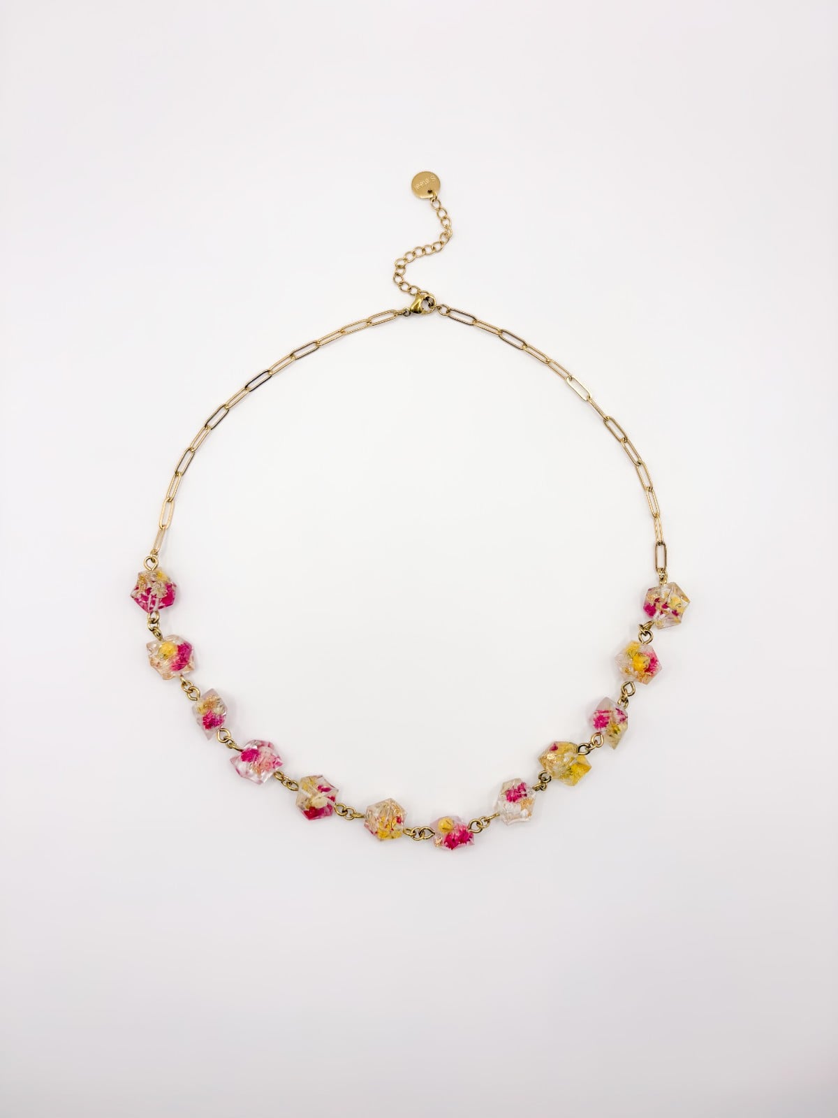 Kristalvormige Kralen Ketting met Echte Bloemen uit Lugano (Strawberr… - 125735 Kristalvormige Kralen Ketting met Echte Bloemen uit Lugano (Strawberry Lemonade)