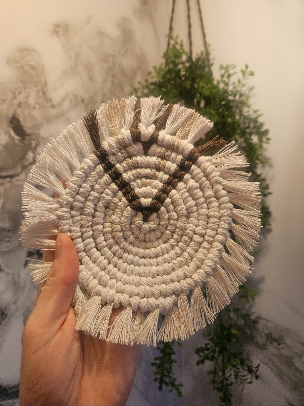 Macramé onderzetter beige