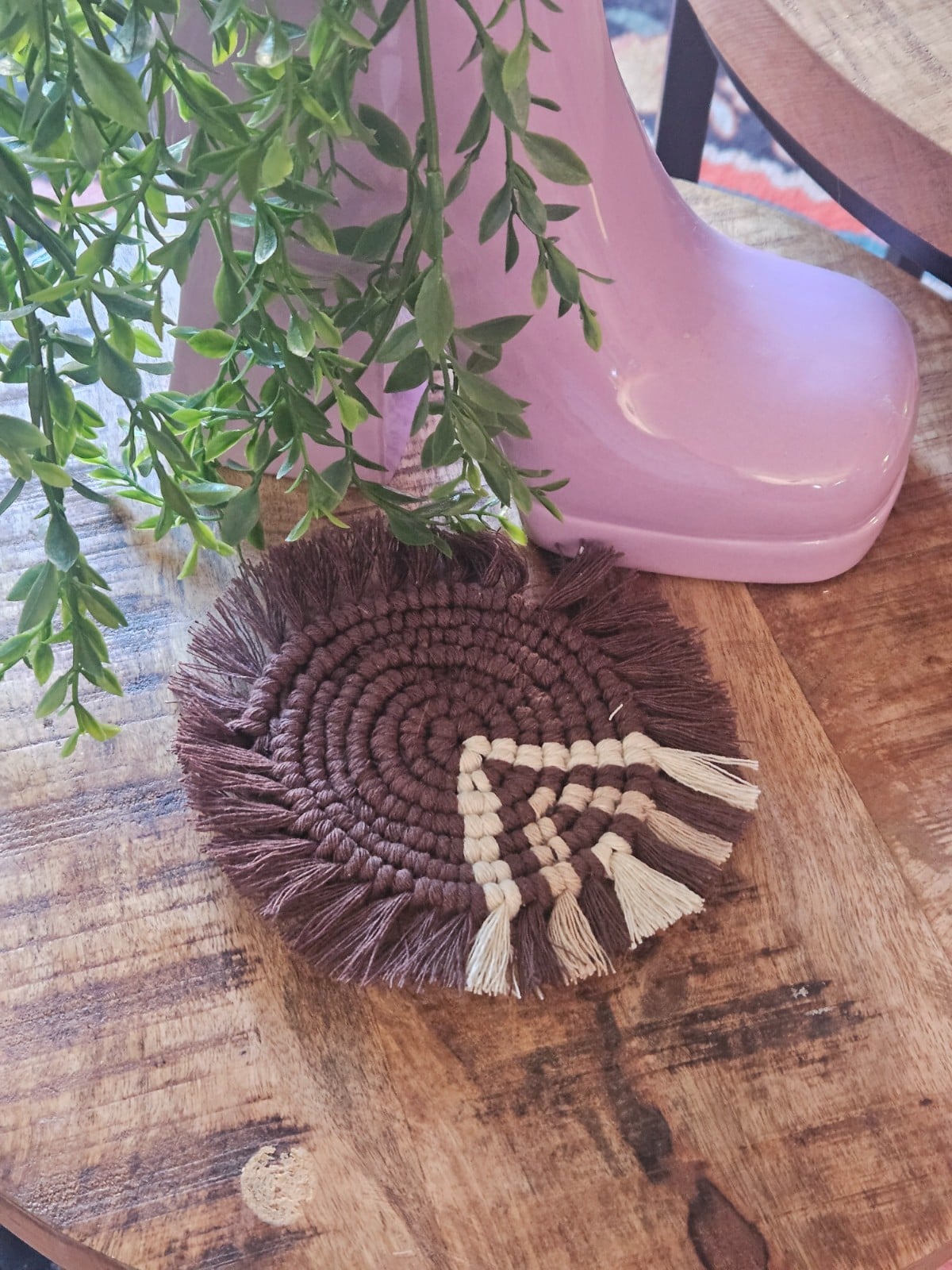 Macramé onderzetter bruin