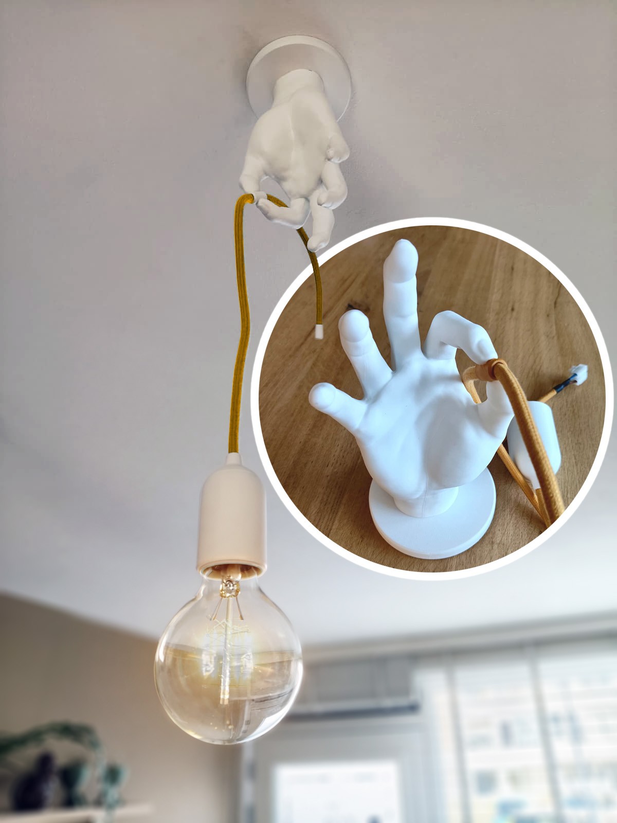 Plafondlamp in handvorm - Flick - Mustard yellow