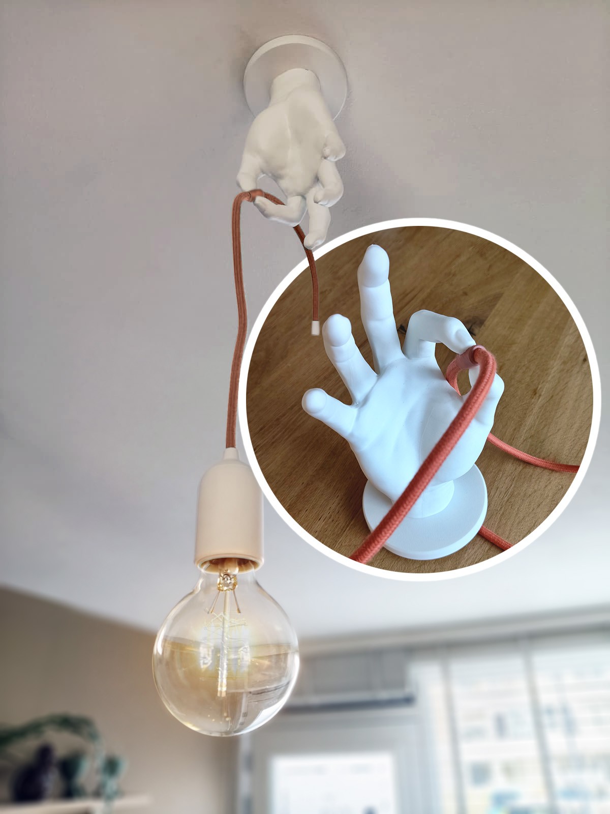 Plafondlamp in handvorm - Flick - Salmon