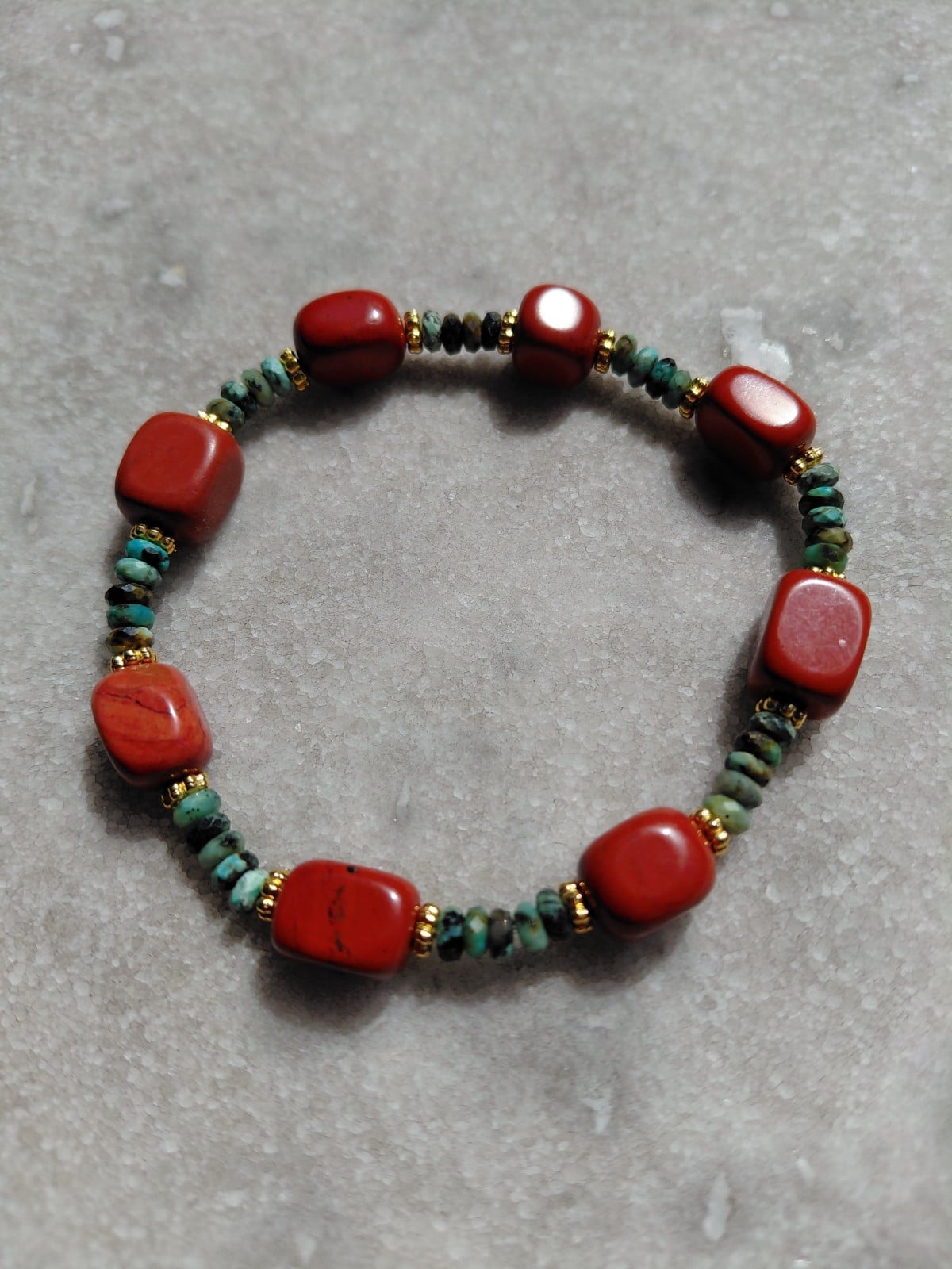Armband met rode jaspis en afrikaanse turquoise - 127715 Red Safari: armband met rode jaspis en aAfrikaanse turkoois