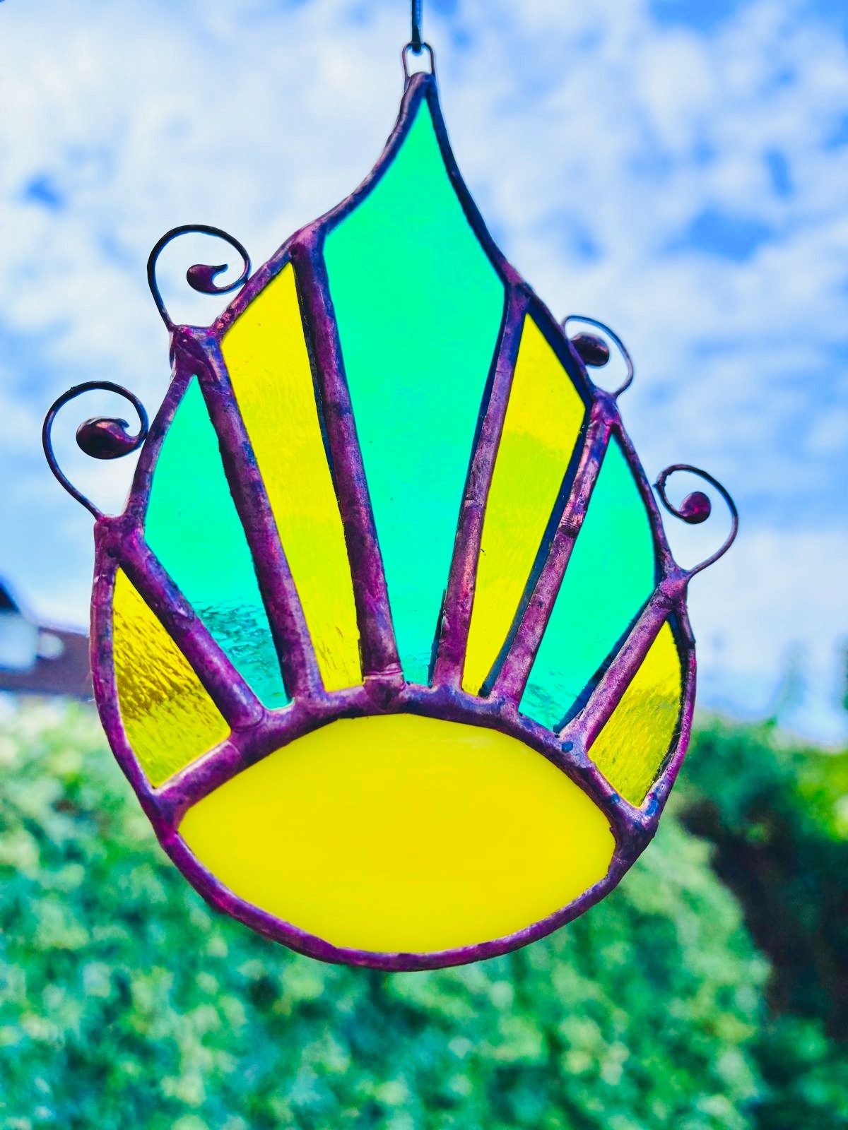 Beautiful handmade stained glass Sunrise | suncatcher | Tiffany techn… - 130316 Prachtige handgemaakte glas-in-lood zonsopgang | suncatcher | Tiffany-techniek | raamhanger