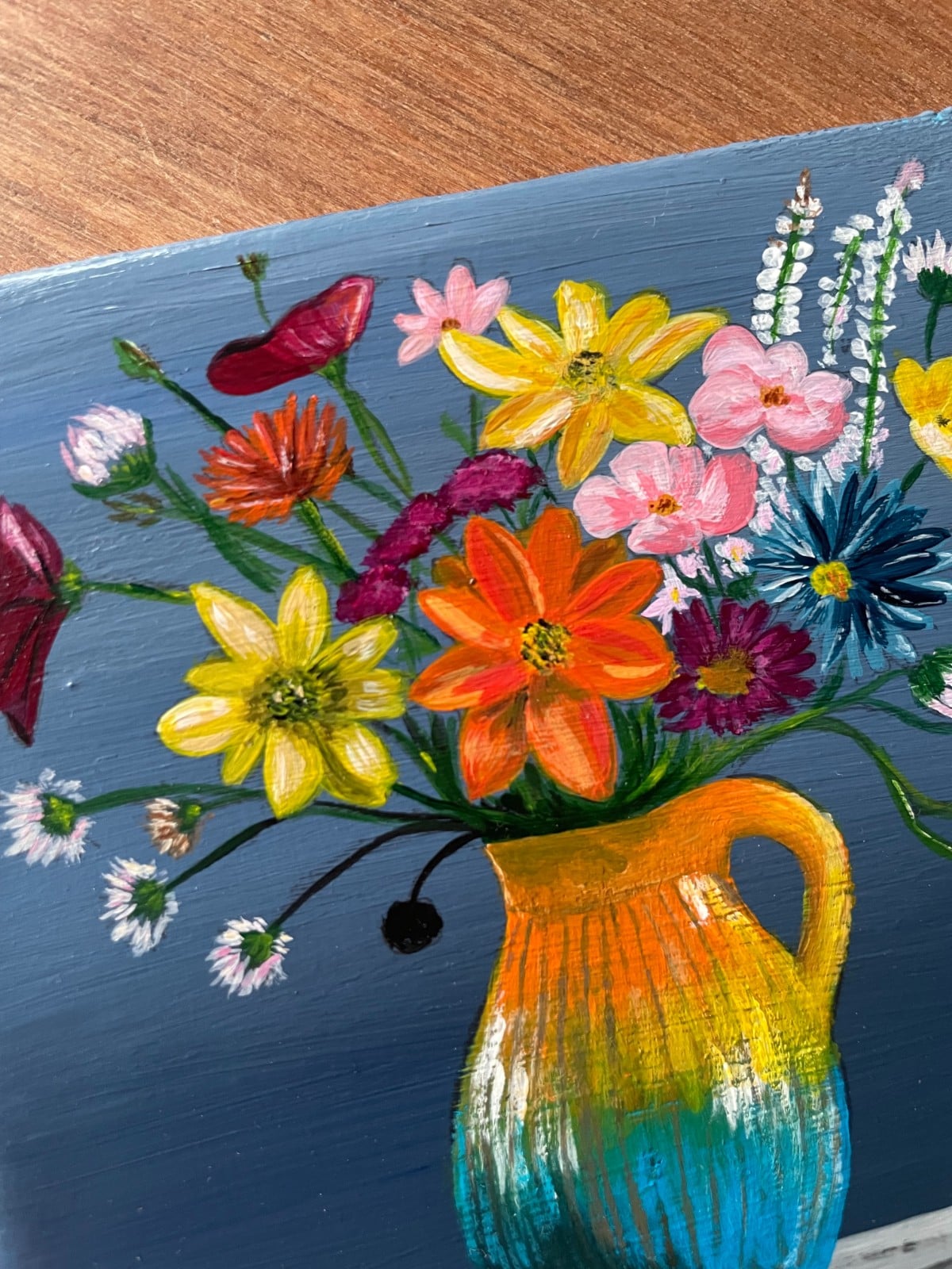 Handgeschilderd bloemen tegeltje — origineel kunstwerk | 10 × 10 cm