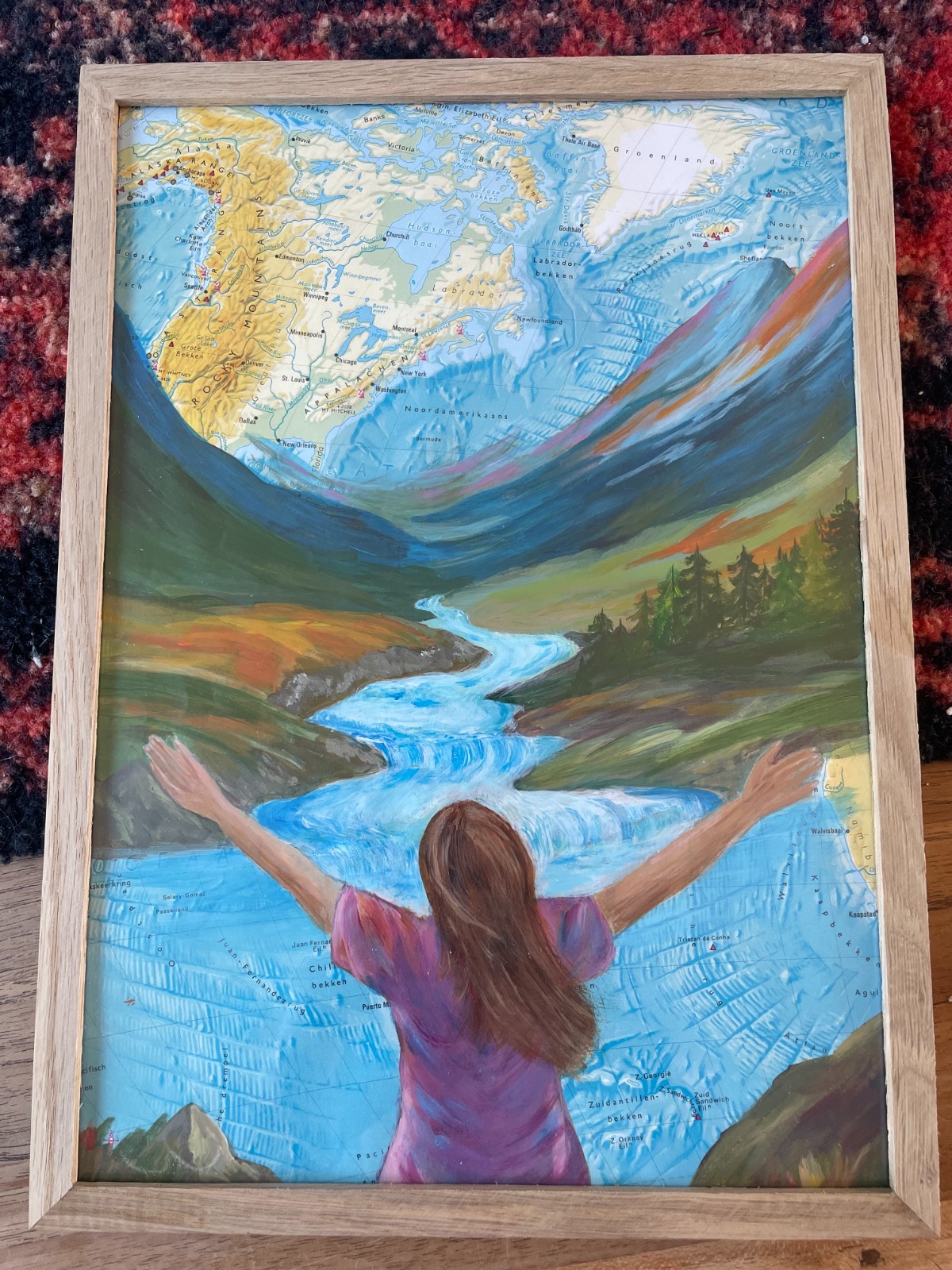 Origineel kunstwerk op kaart A4 – Open Valley – handgeschilderd acryl, ingelijst
