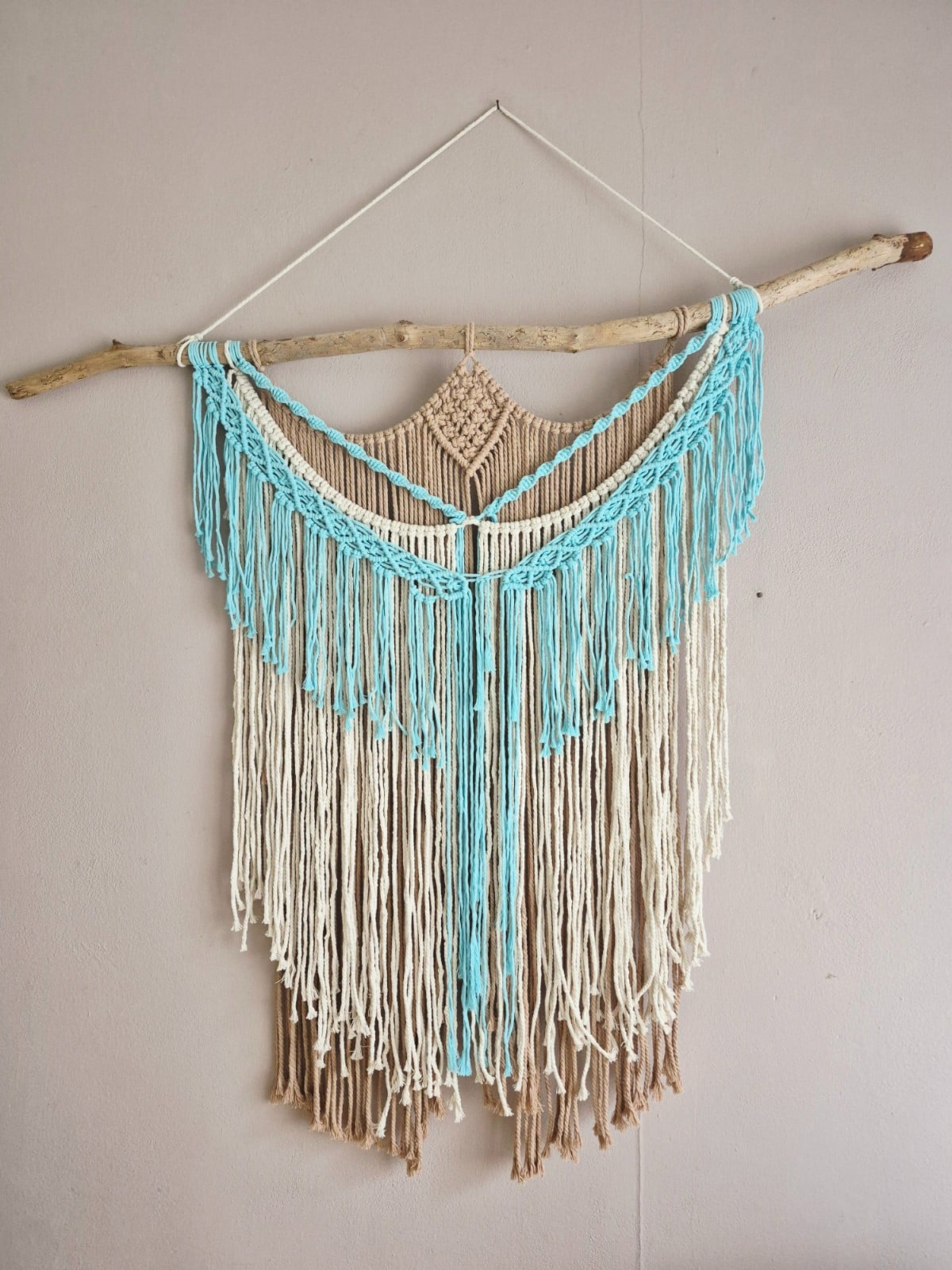 Wandhanger turquoise, beige. - 128108 Wandhanger turquoise, beige,crème.