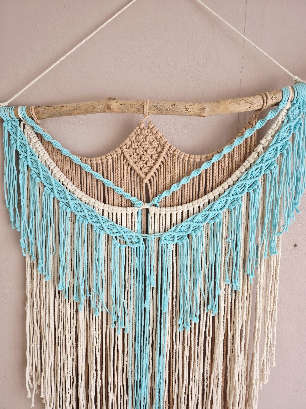 Wandhanger turquoise, beige. - 128109 Wandhanger turquoise, beige,crème.