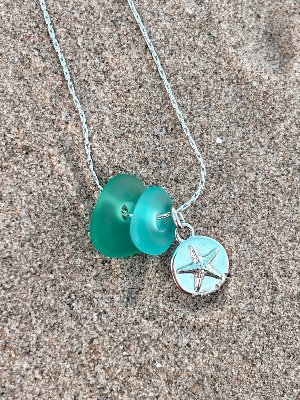 Zeeglas Zeester & Schildpad Ketting Zilver - 129036 Zeeglas Zeester & Schildpad Ketting Zilver