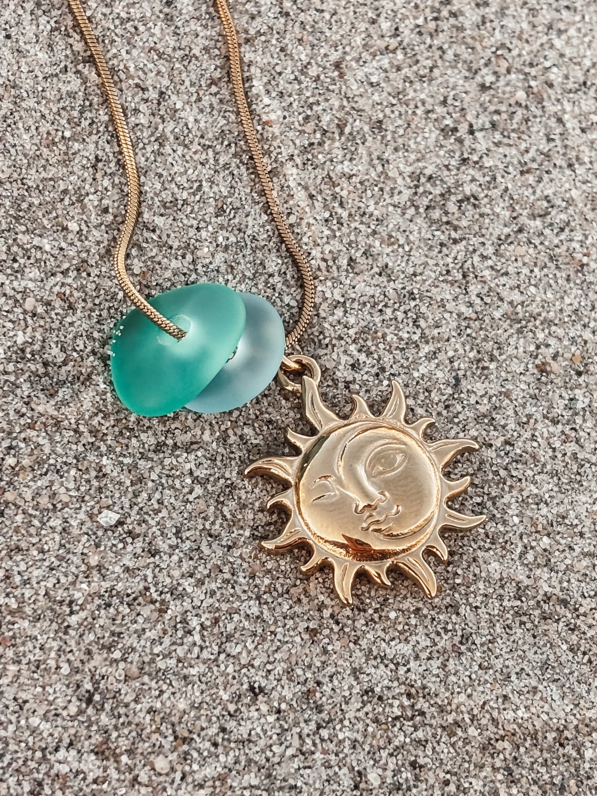 Zeeglas Zon & Maan Ketting Goud - 129028 Zeeglas Zon & Maan Ketting Goud