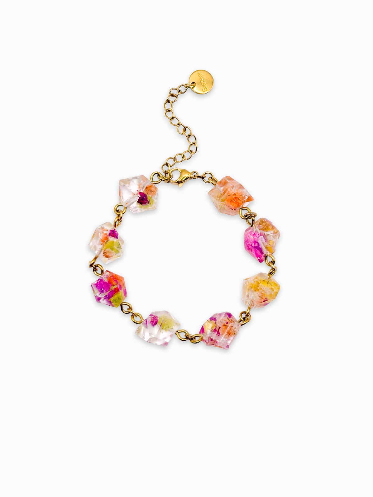 Armband met Kristalvormige Hangers Gevuld met Echt Gipskruid uit Den Haag (Fleur de Soleil)