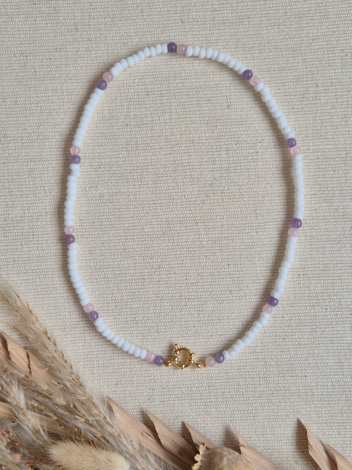 Basic ketting edelstenen en miyuki kralen met boeisluiting voor bedels