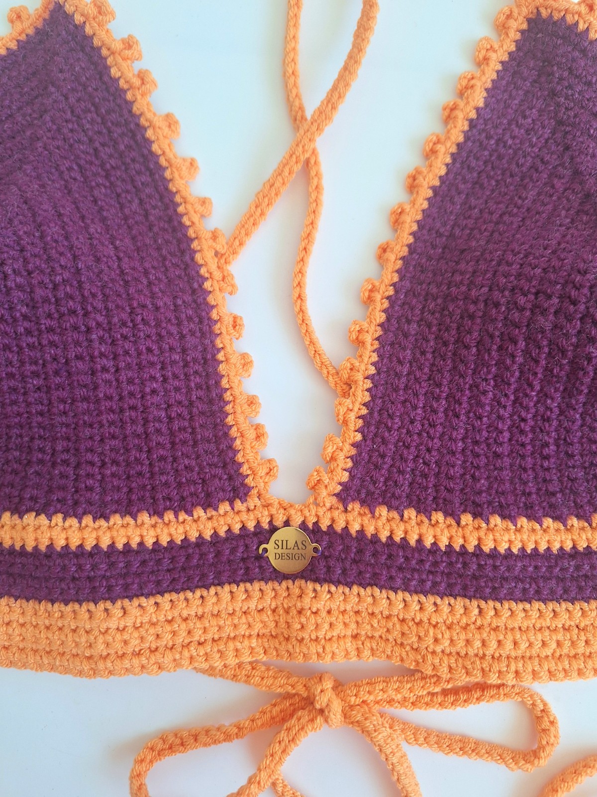 Gehaakt topje | Aubergine paars en oranje - 135572 Gehaakt topje | Aubergine paars en oranje