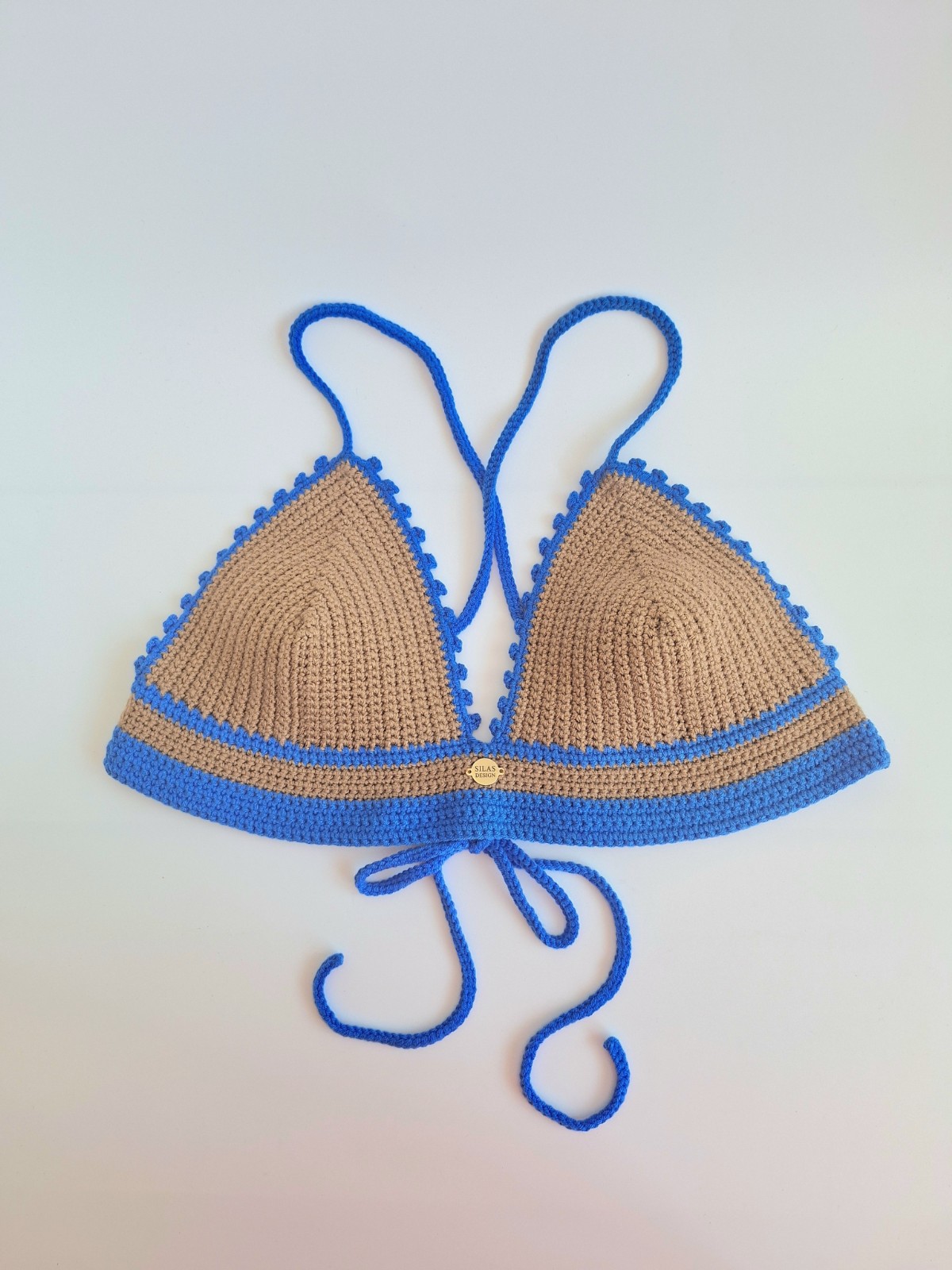 Gehaakt topje | Lichtbruin en blauw - 135539 Gehaakt topje | Lichtbruin en blauw