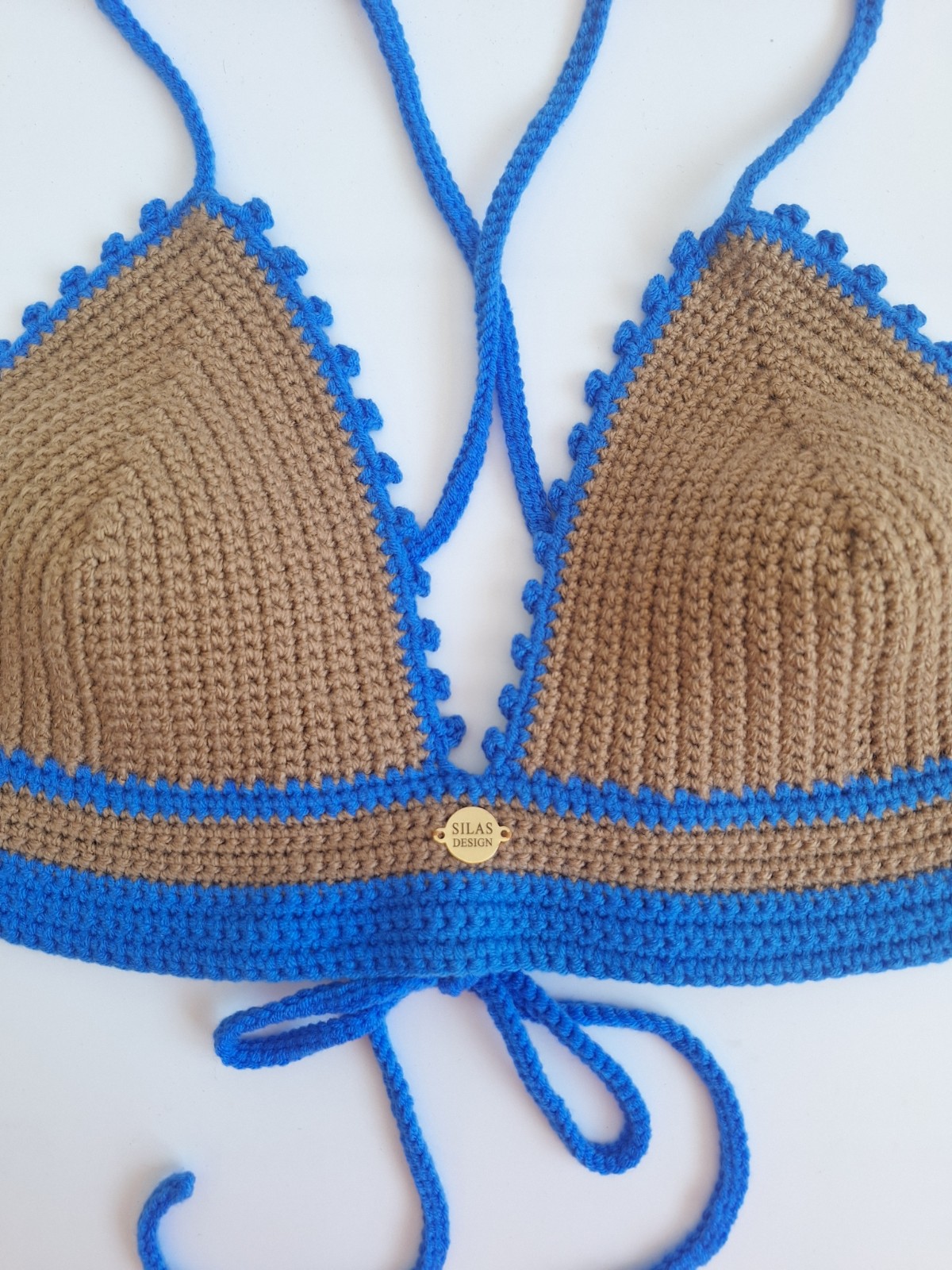Gehaakt topje | Lichtbruin en blauw - 135543 Gehaakt topje | Lichtbruin en blauw