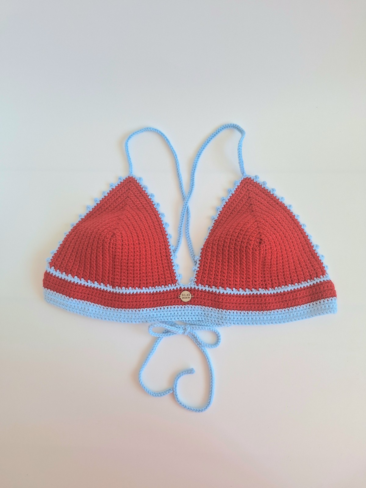 Gehaakt topje | Rood en lichtblauw - 135548 Gehaakt topje | Rood en lichtblauw