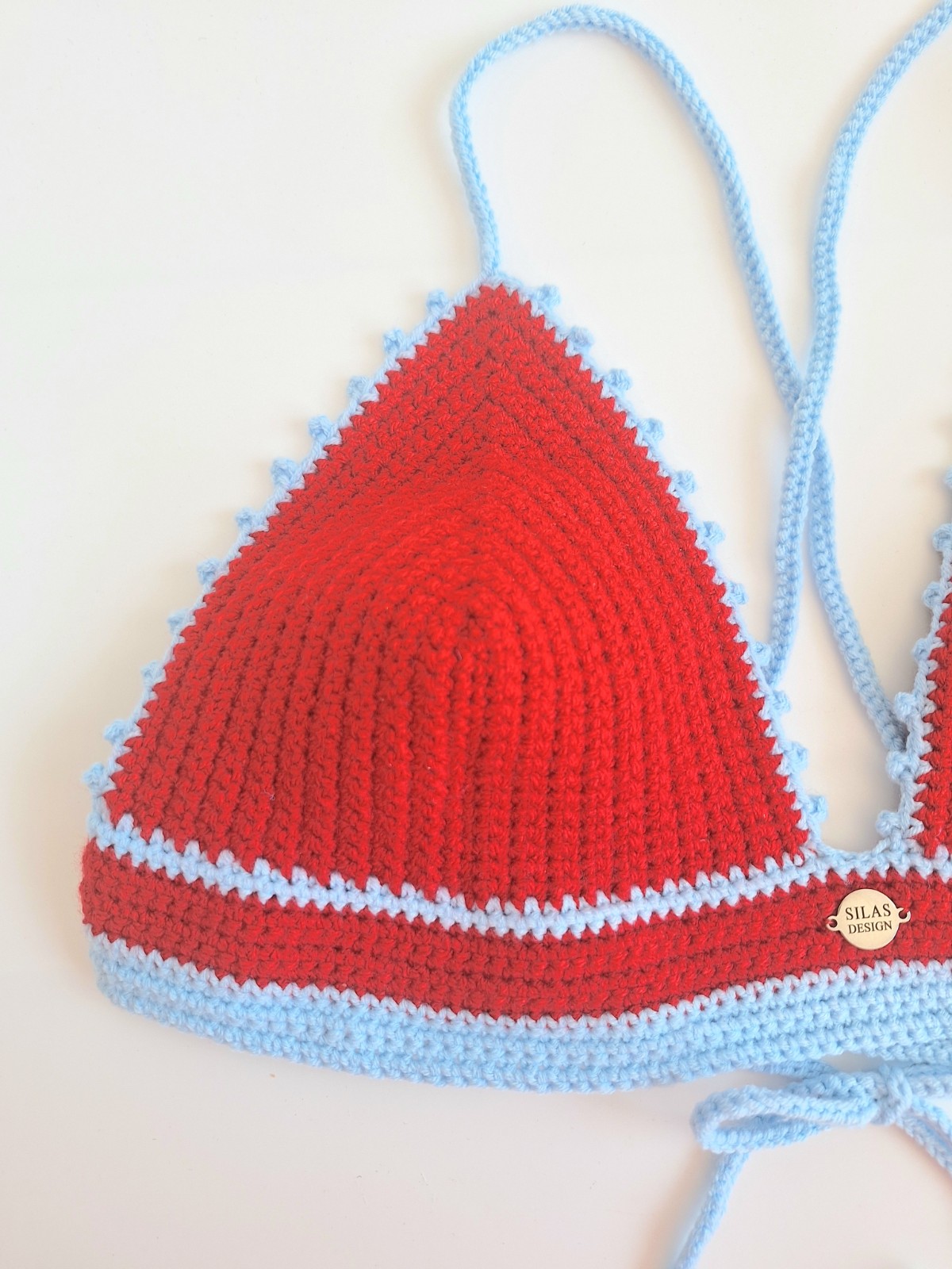 Gehaakt topje | Rood en lichtblauw - 135556 Gehaakt topje | Rood en lichtblauw