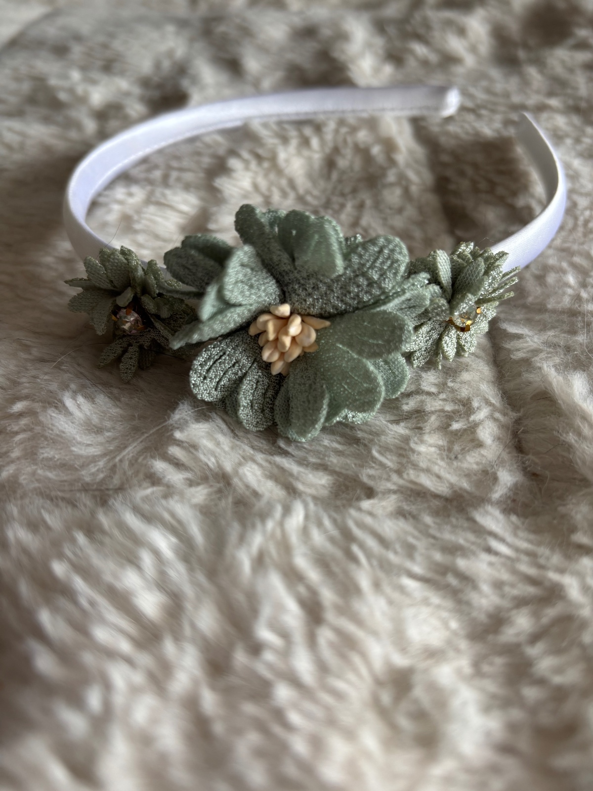 Haarband met bloemen mint