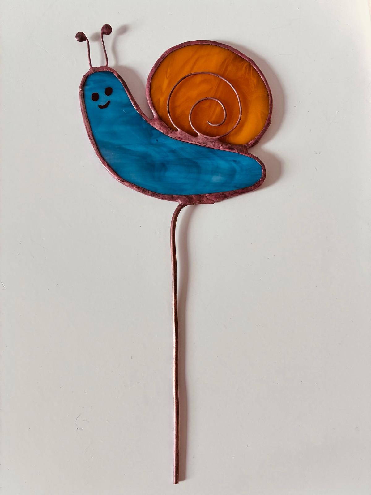 Handgemaakte Tiffany glas-in-lood slak 🐌 | oranje - grijs - 134677 Handgemaakte Tiffany glas-in-lood slak 🐌 | oranje - grijs