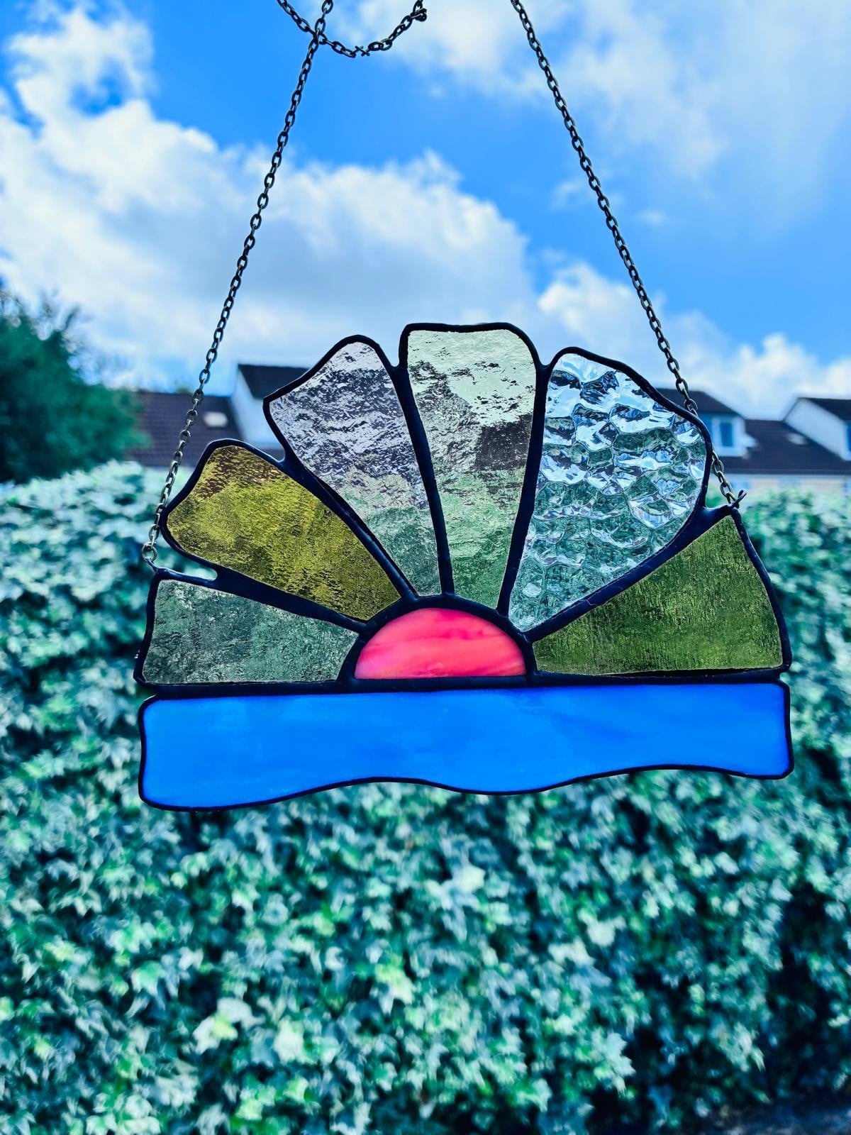 Handgemaakte Tiffany Glas-in-Lood Zons seeopgang Hanger - 132859 Handgemaakte Tiffany Glas-in-Lood Zonsopgang Raamhanger
