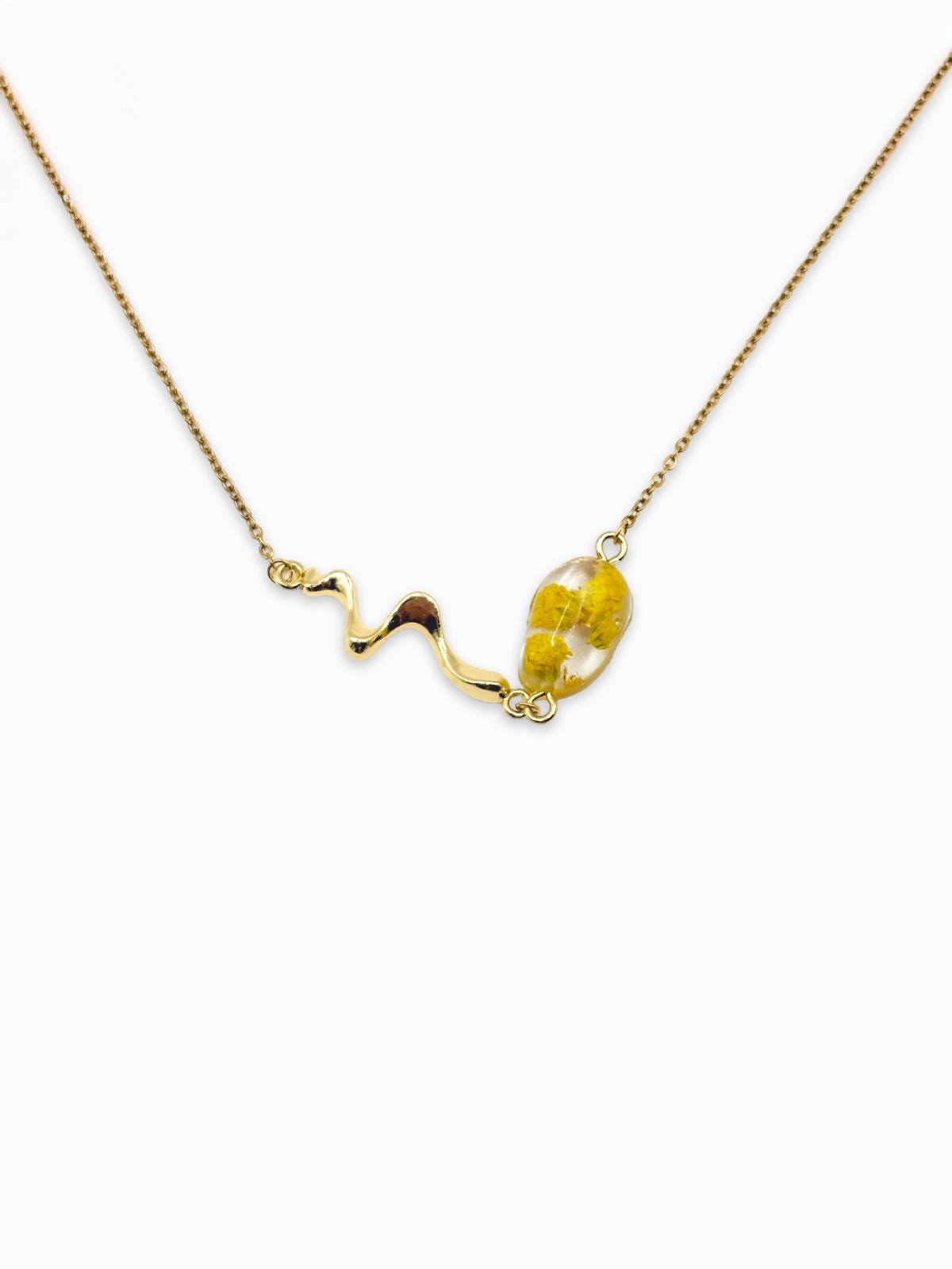 Ketting met Steenvormige Hanger Gevuld met Echte Bloemen uit Amsterdam (Limoncello Romance)