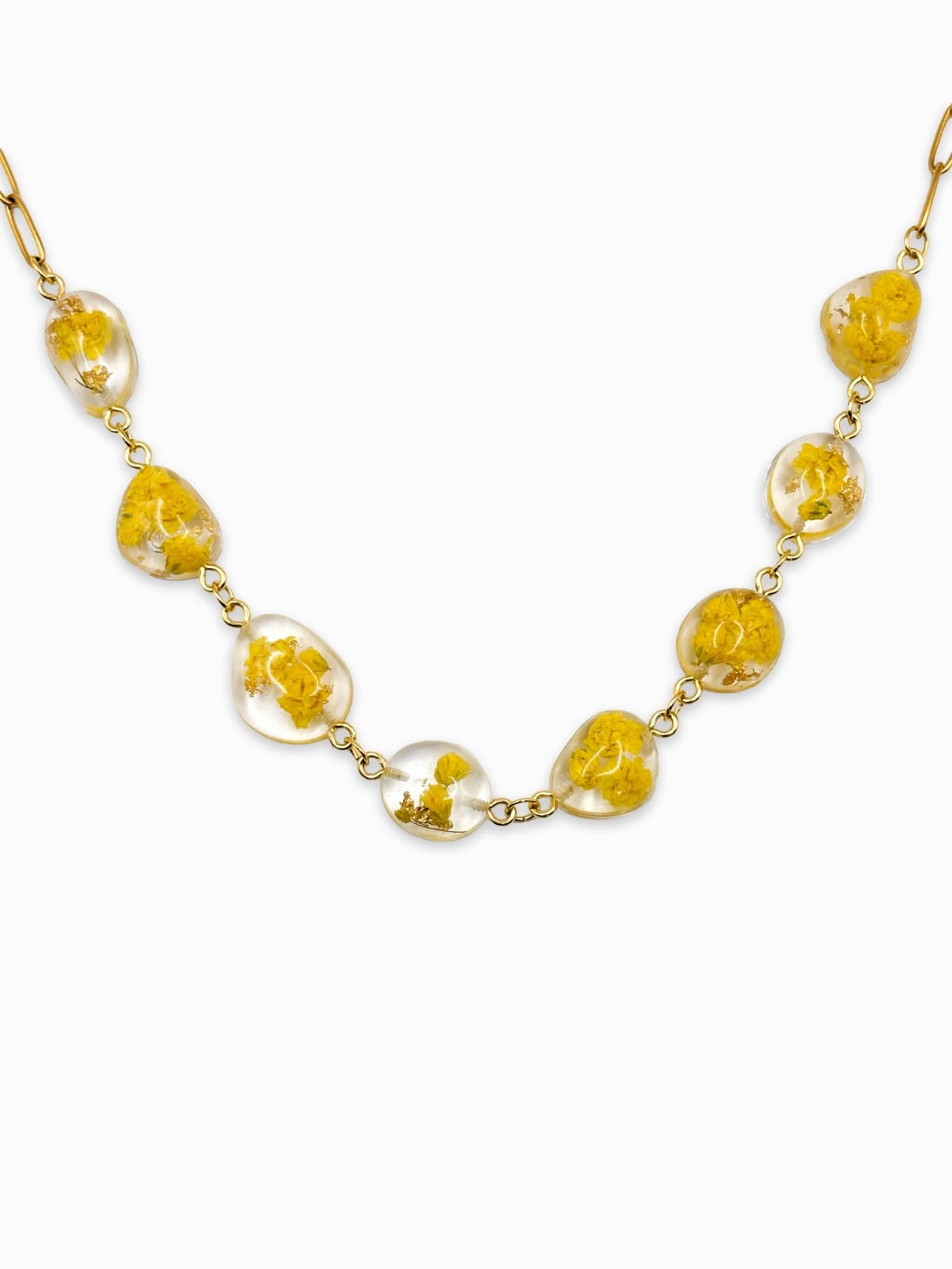 Ketting met Stenen Gevuld met Echte Bloemen uit Amsterdam (Limoncello Romance)
