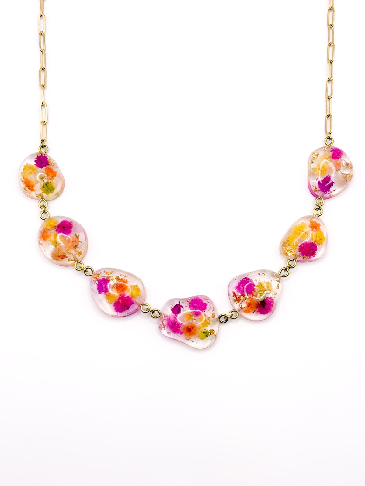 Ketting met Stenen Gevuld met Echte Bloemen uit Den Haag (Fleur de Soleil)