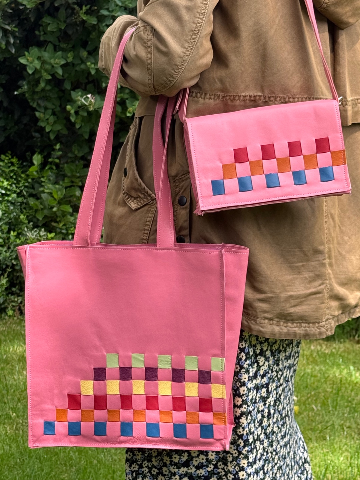 Lederen vlechtwerk-tas Aardbei, groot - 135930 Lederen vlechtwerk-tas Aardbei, groot