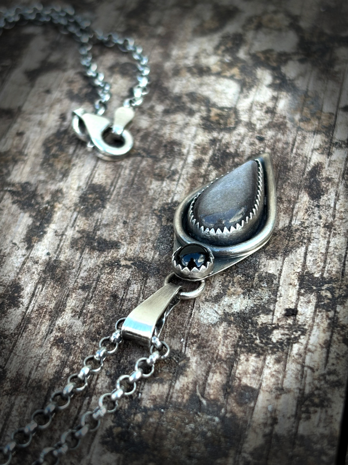 Obsidiaan Hanger Zilver met Zwarte Onyx | Handgemaakte Edelsteen Hanger van 925 Sterling Zilver✨🖤