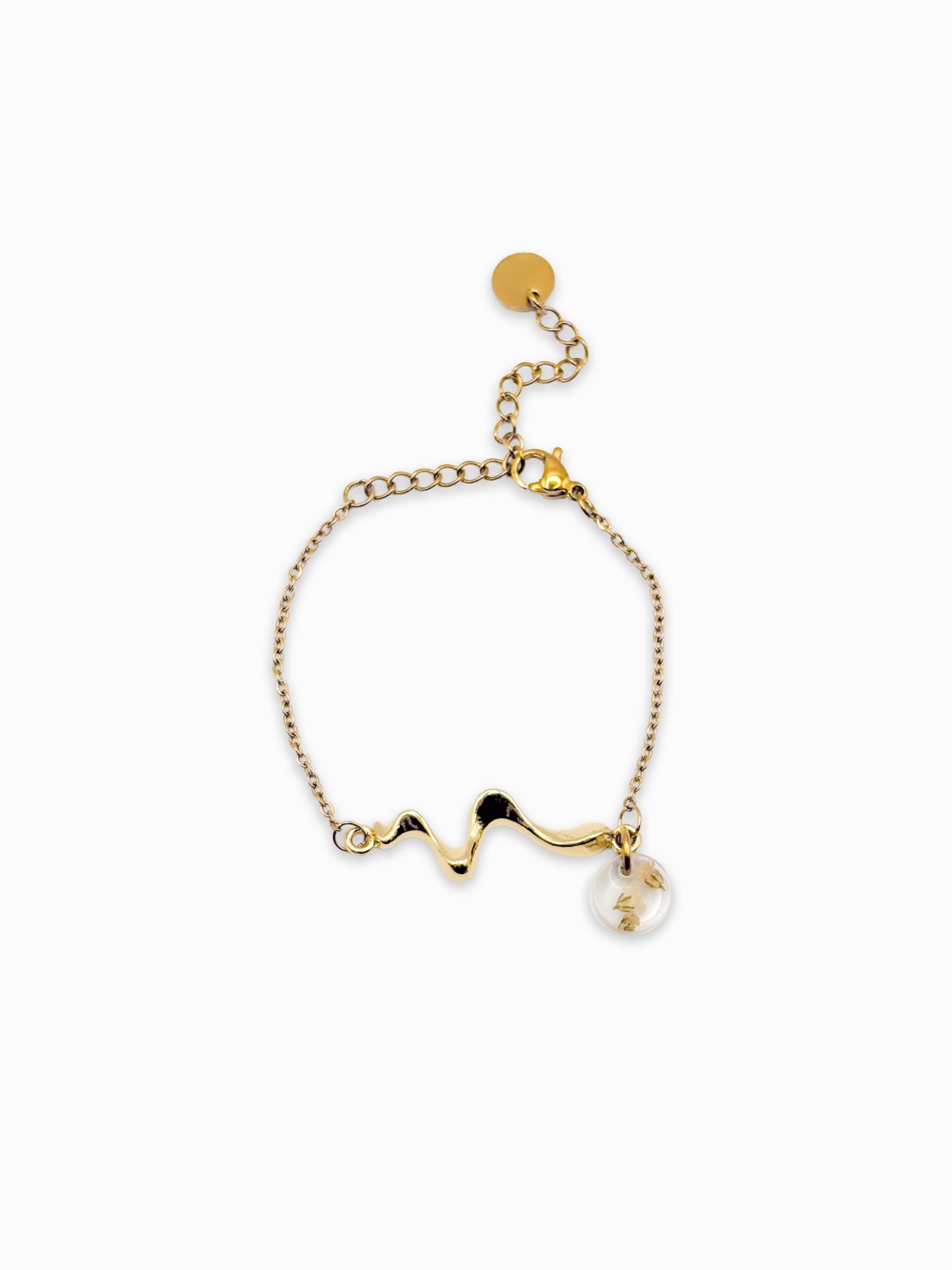 Sierlijke Armband met Ronde Hanger Gevuld met Echt Gipskruid (The Classics)