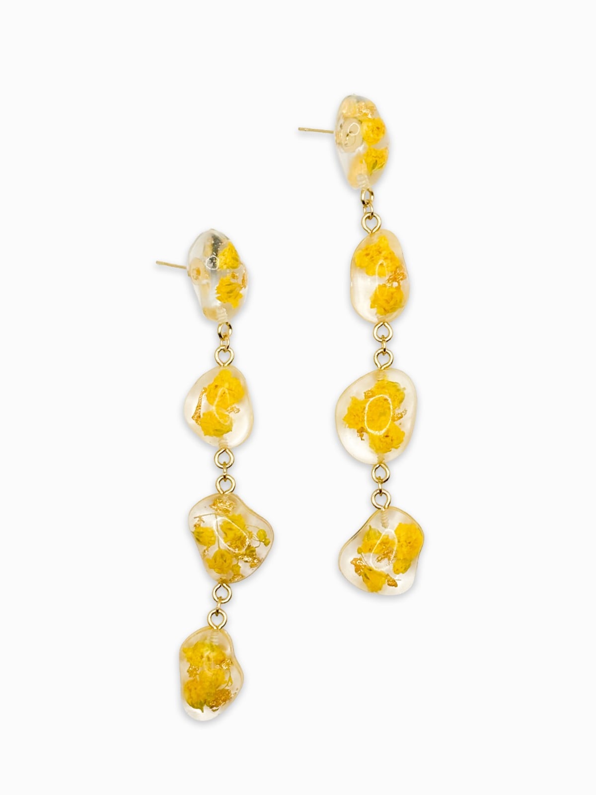 Statement Oorbellen met 4 Stenen Gevuld Echte Bloemen uit Amsterdam (Limoncello Romance)