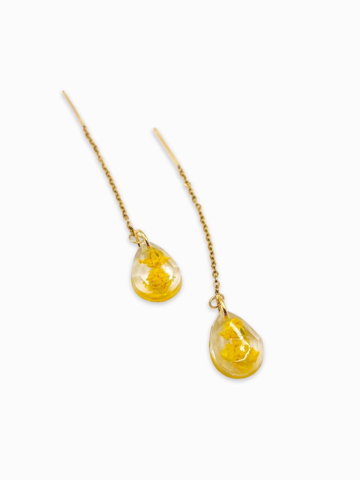 Threader Oorbellen met Druppelvormige Hangers Gevuld met Echte Bloeme… - 132687 Threader Oorbellen met Druppelvormige Hangers Gevuld met Echte Bloemen uit Amsterdam (Limoncello Romance)