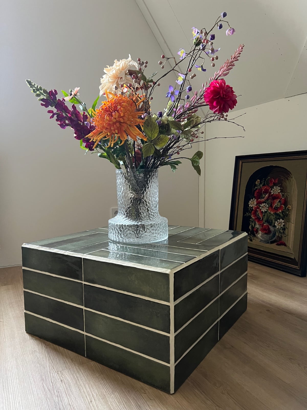 Unieke handgemaakte bijzettafel groen - 60x60x40cm - 132398 Unieke handgemaakte bijzettafel groen - 60x60x40cm