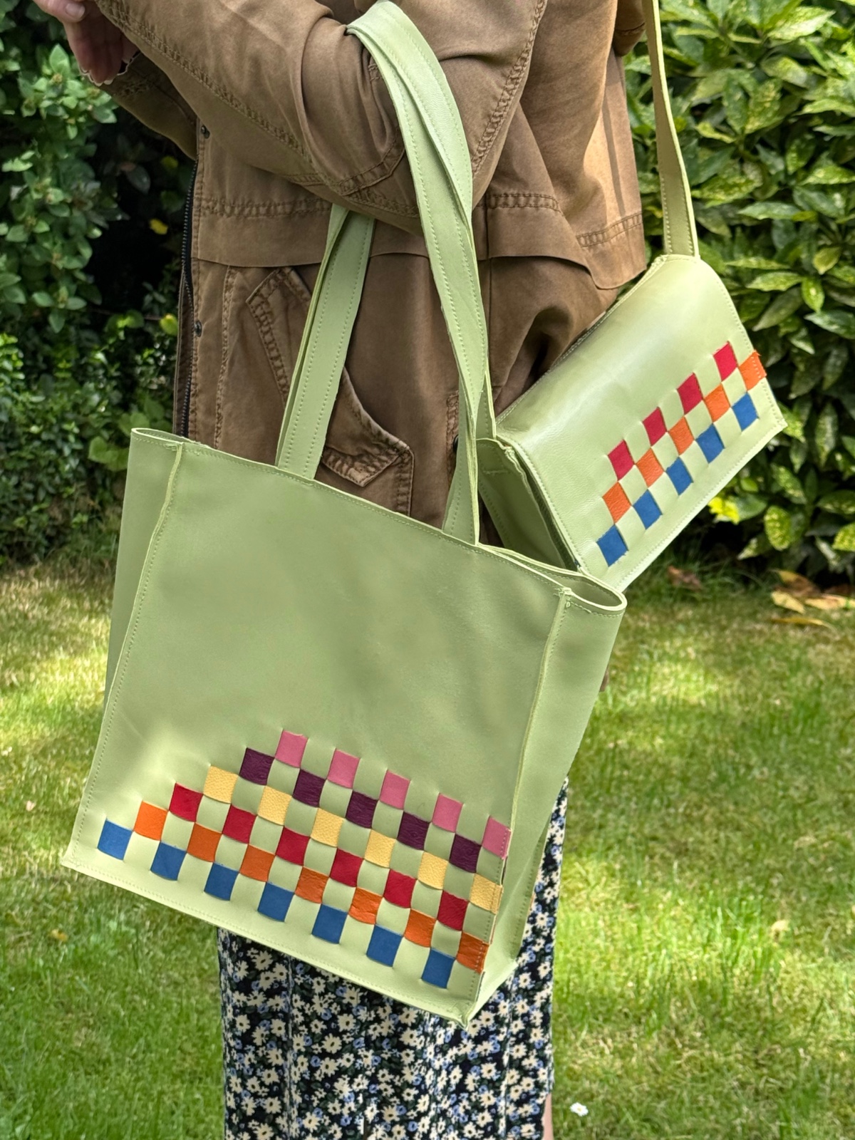 Vlechtwerk tas Pistache (groot) - 135615 Lederen vlechtwerk-tas Pistache, groot