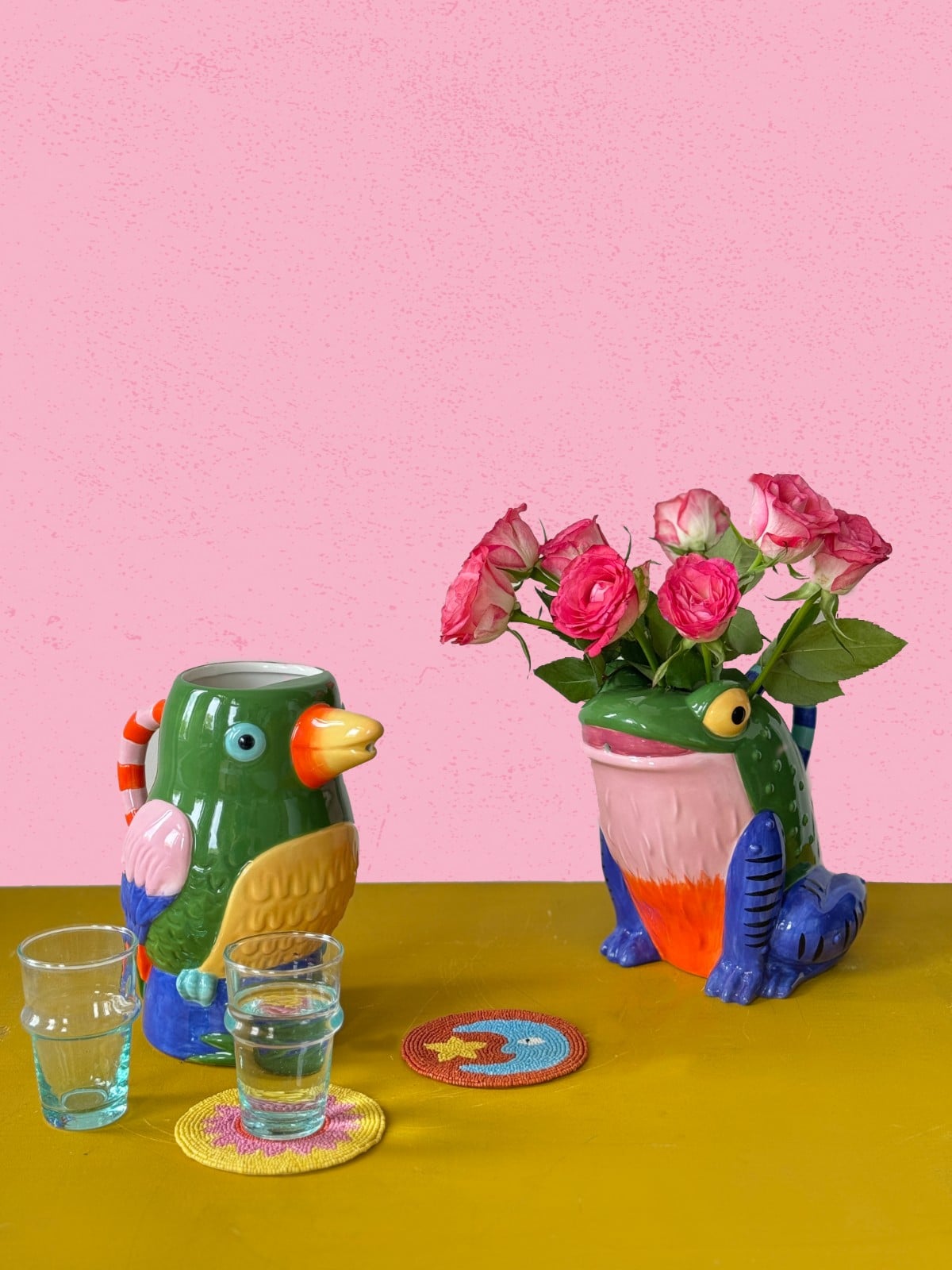 Kitsch Kitchen onderzetter Loteria La Luna oranje - licht blauw