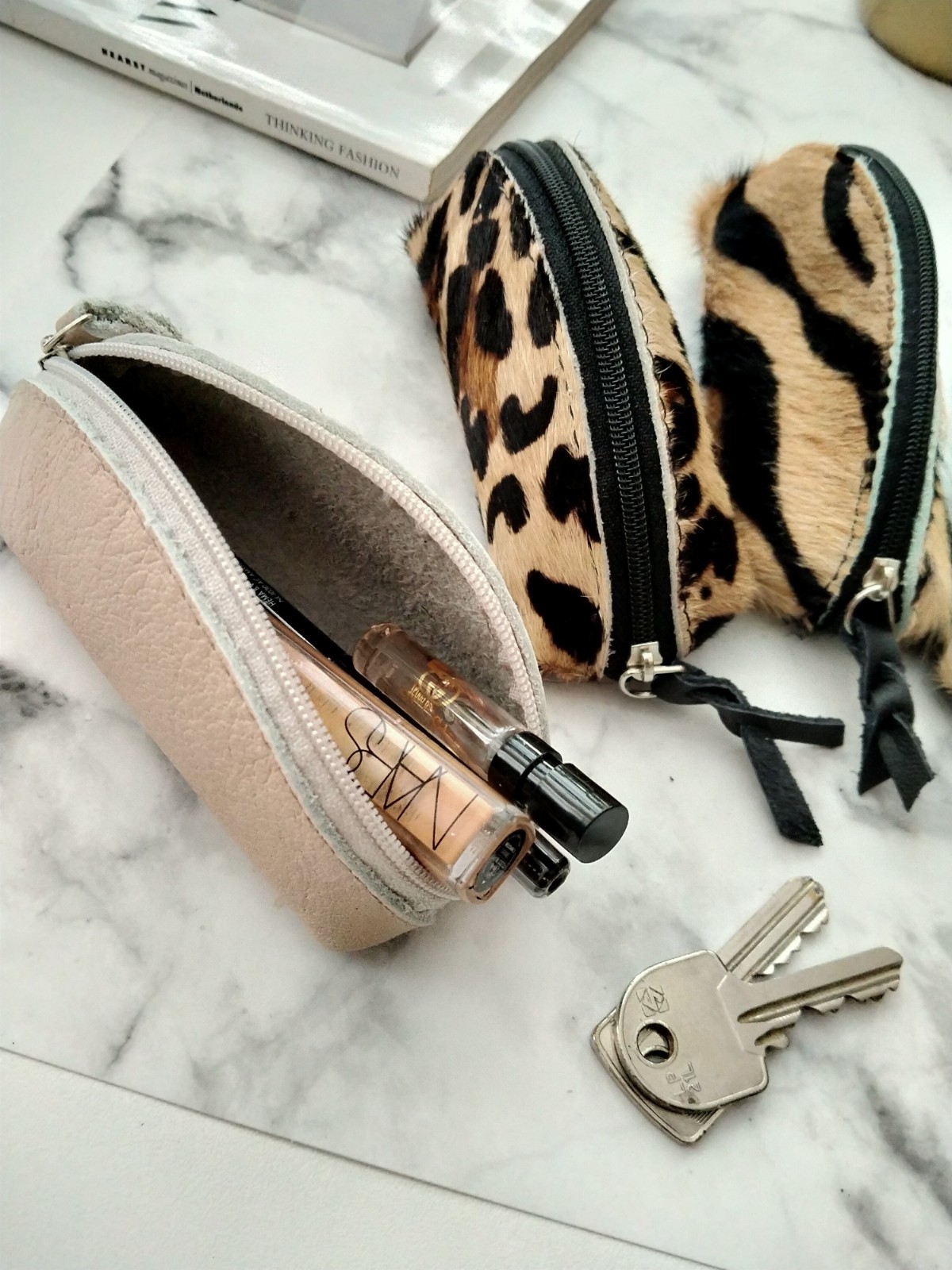 Leren sleuteletui van ecru/beige kleur