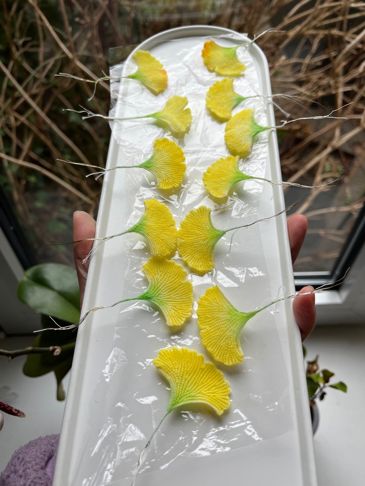Micro gehaakte ginkgo oorbellen - 138869 Micro gehaakte ginkgoblad oorbellen