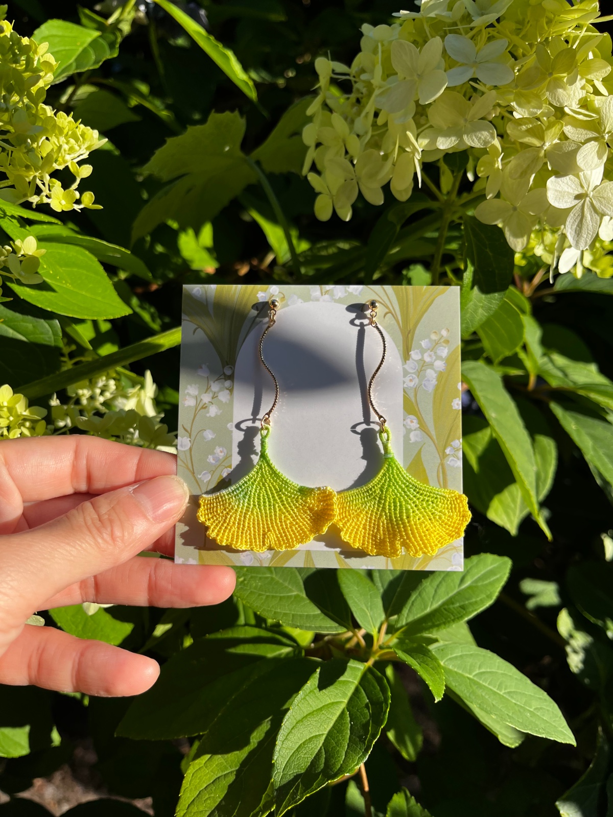 Micro gehaakte ginkgoblad oorbellen - 138878 Micro gehaakte ginkgoblad oorbellen
