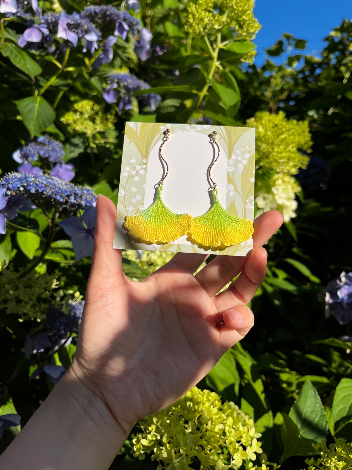 Micro gehaakte ginkgoblad oorbellen - 138879 Micro gehaakte ginkgoblad oorbellen