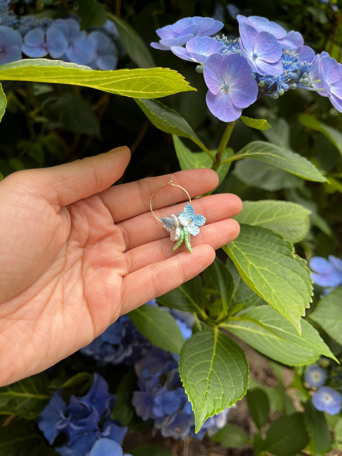 Micro Gehaakte Hortensia Oorringen Oorbellen
